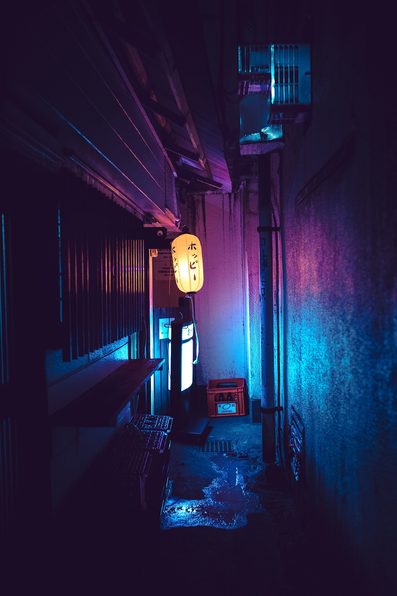 "Lonely lantern" - a small lantern lit up in a dead-end backalley in Tokyo at night. 