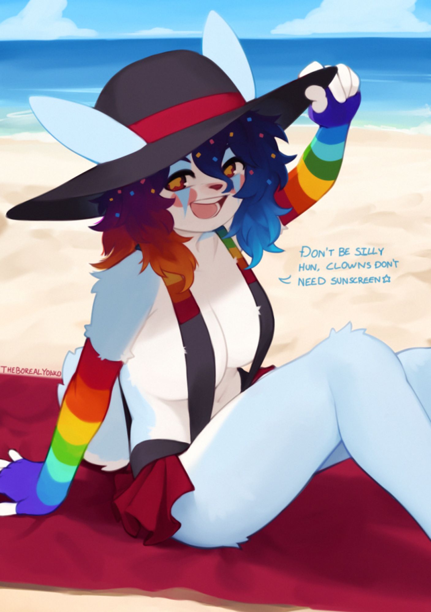 clown girl on the beach