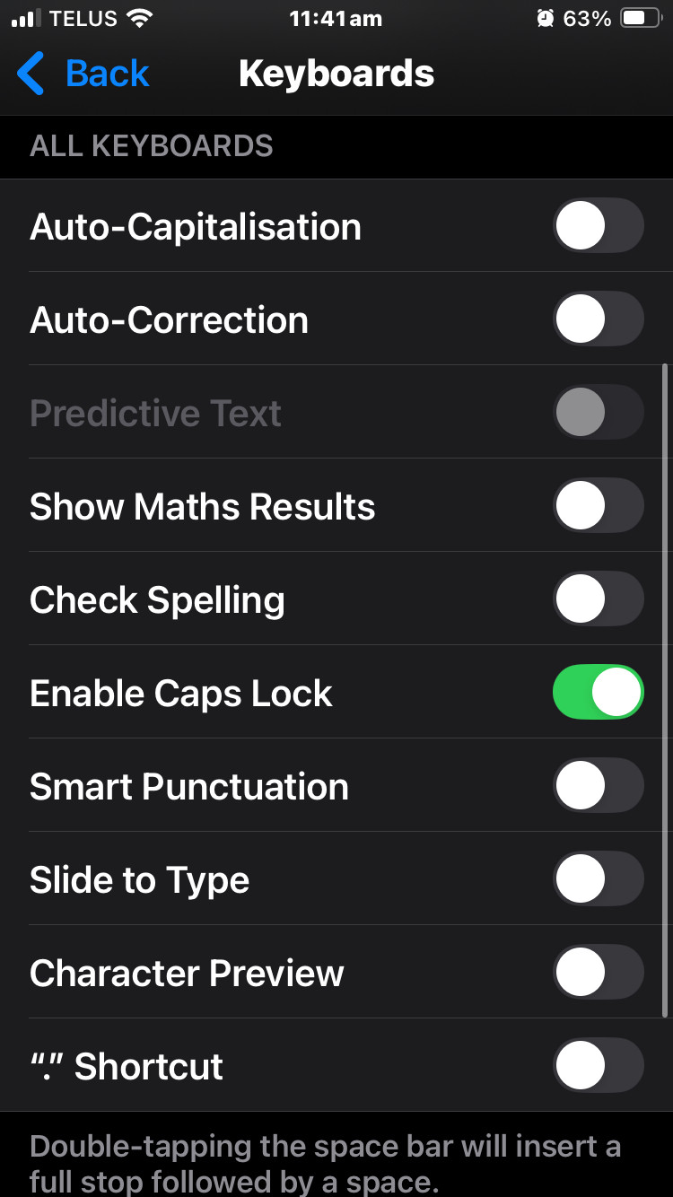 screenshot of my keyboard settings