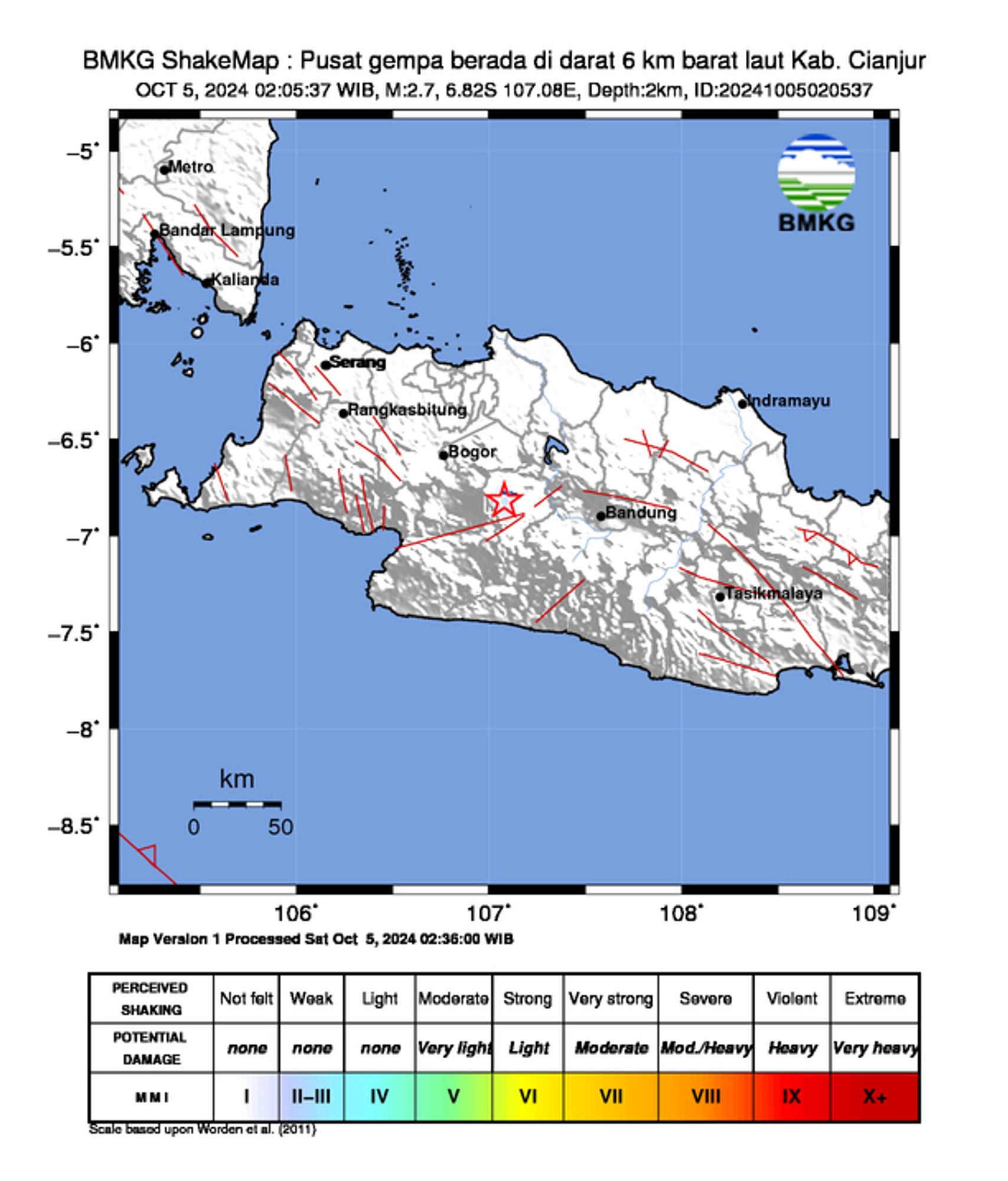 informasi gempa: Pusat gempa berada di darat 6 km barat laut Kab. Cianjur