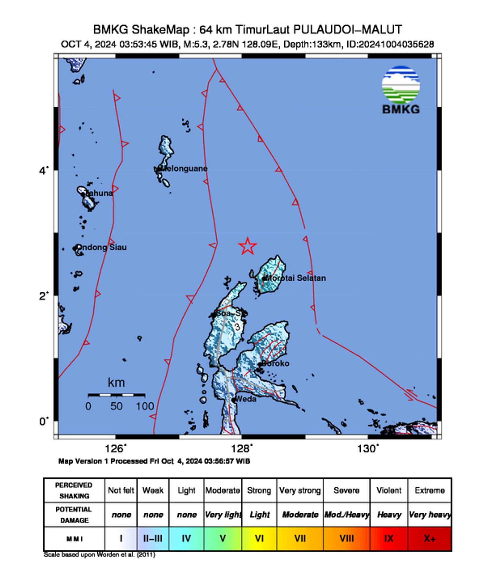 informasi gempa: 64 km TimurLaut PULAUDOI-MALUT