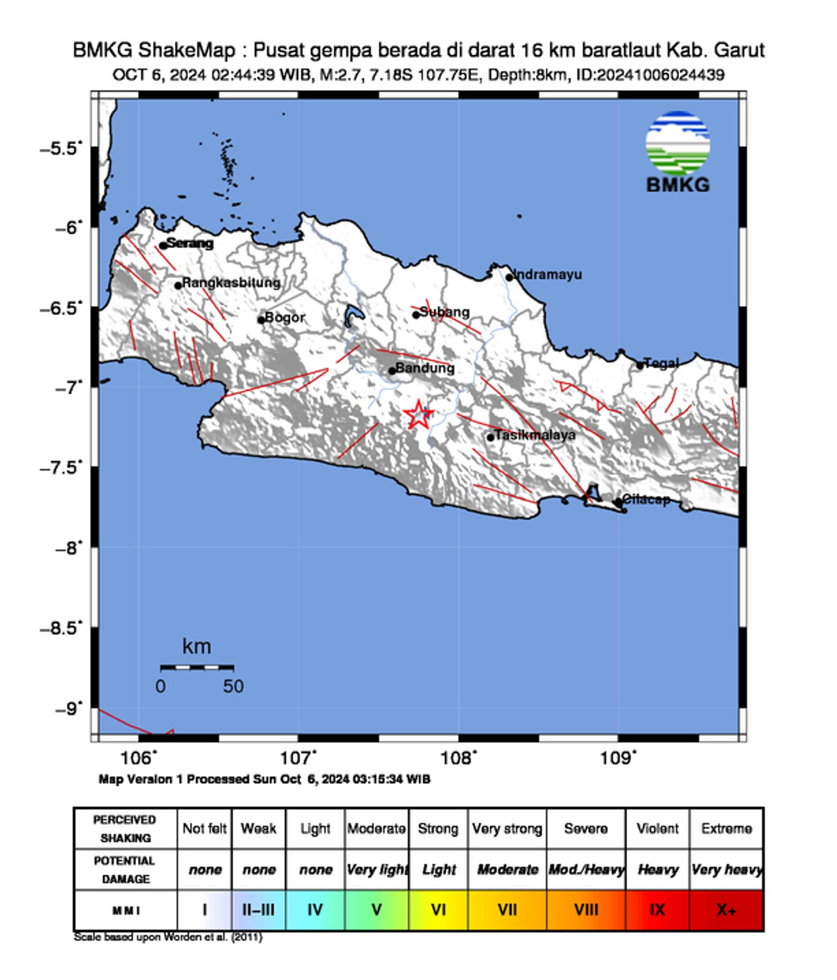 informasi gempa: Pusat gempa berada di darat 16 km baratlaut Kab. Garut