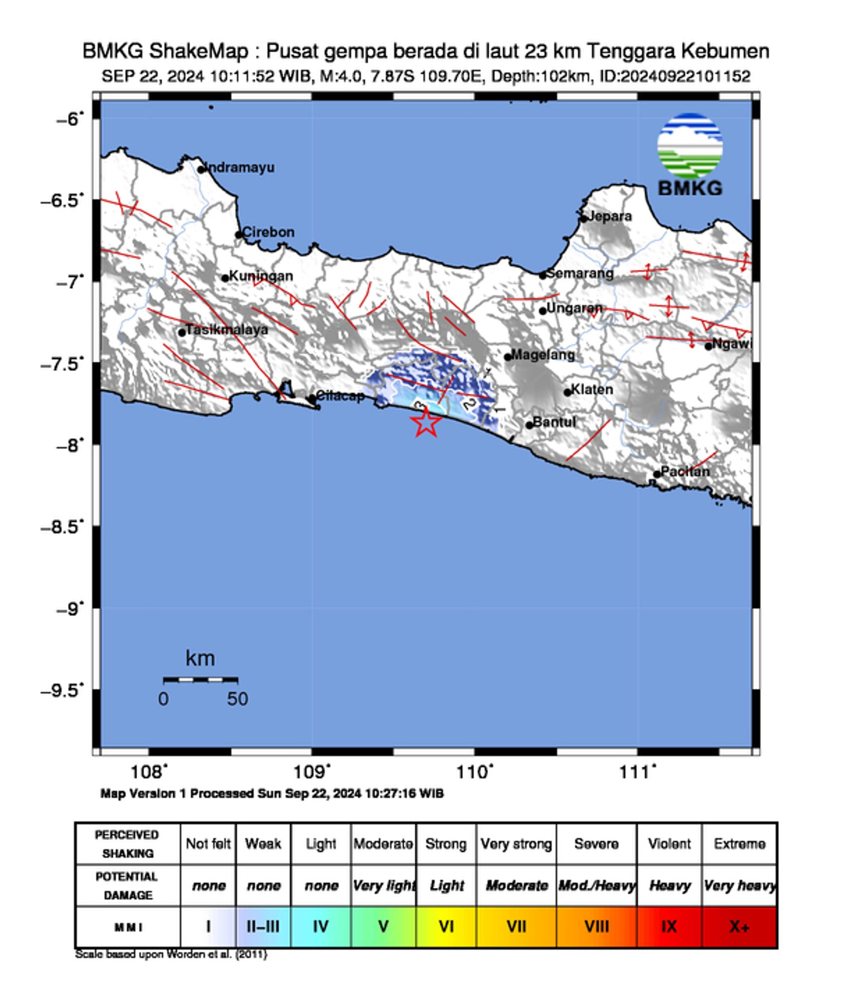 informasi gempa: Pusat gempa berada di laut 23 km Tenggara Kebumen