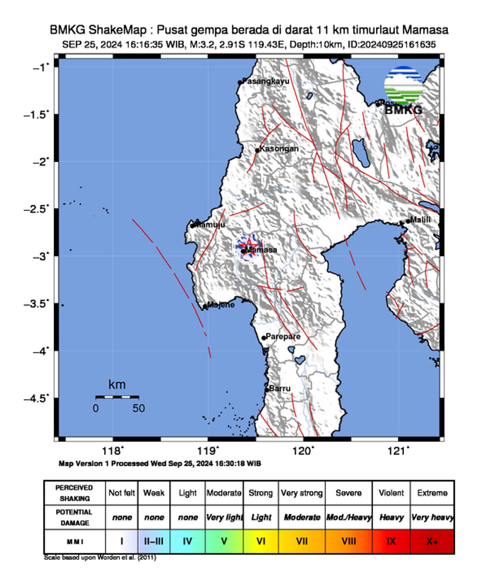 informasi gempa: Pusat gempa berada di darat 11 km timurlaut Mamasa