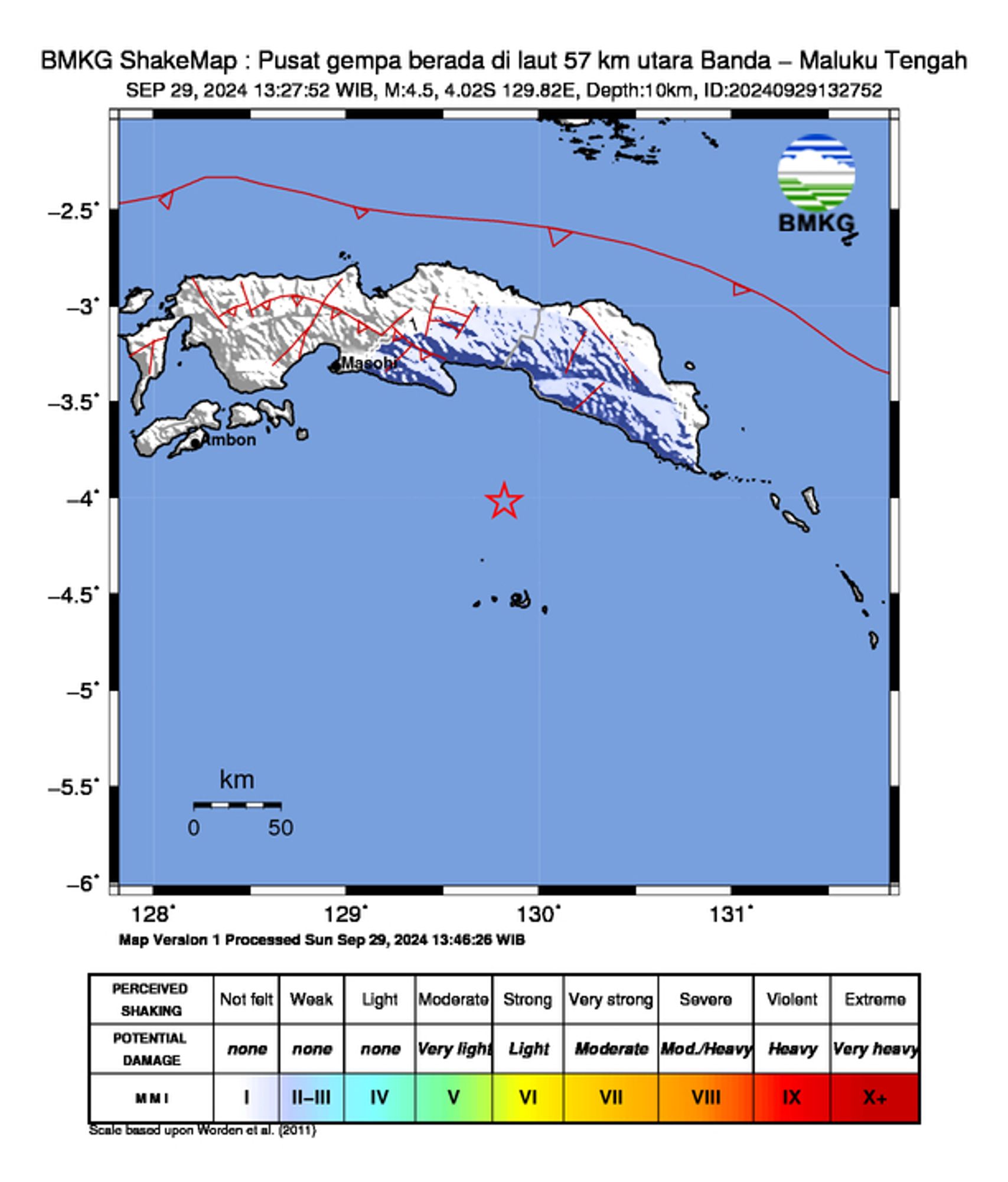 informasi gempa: Pusat gempa berada di laut 57 km utara Banda - Maluku Tengah