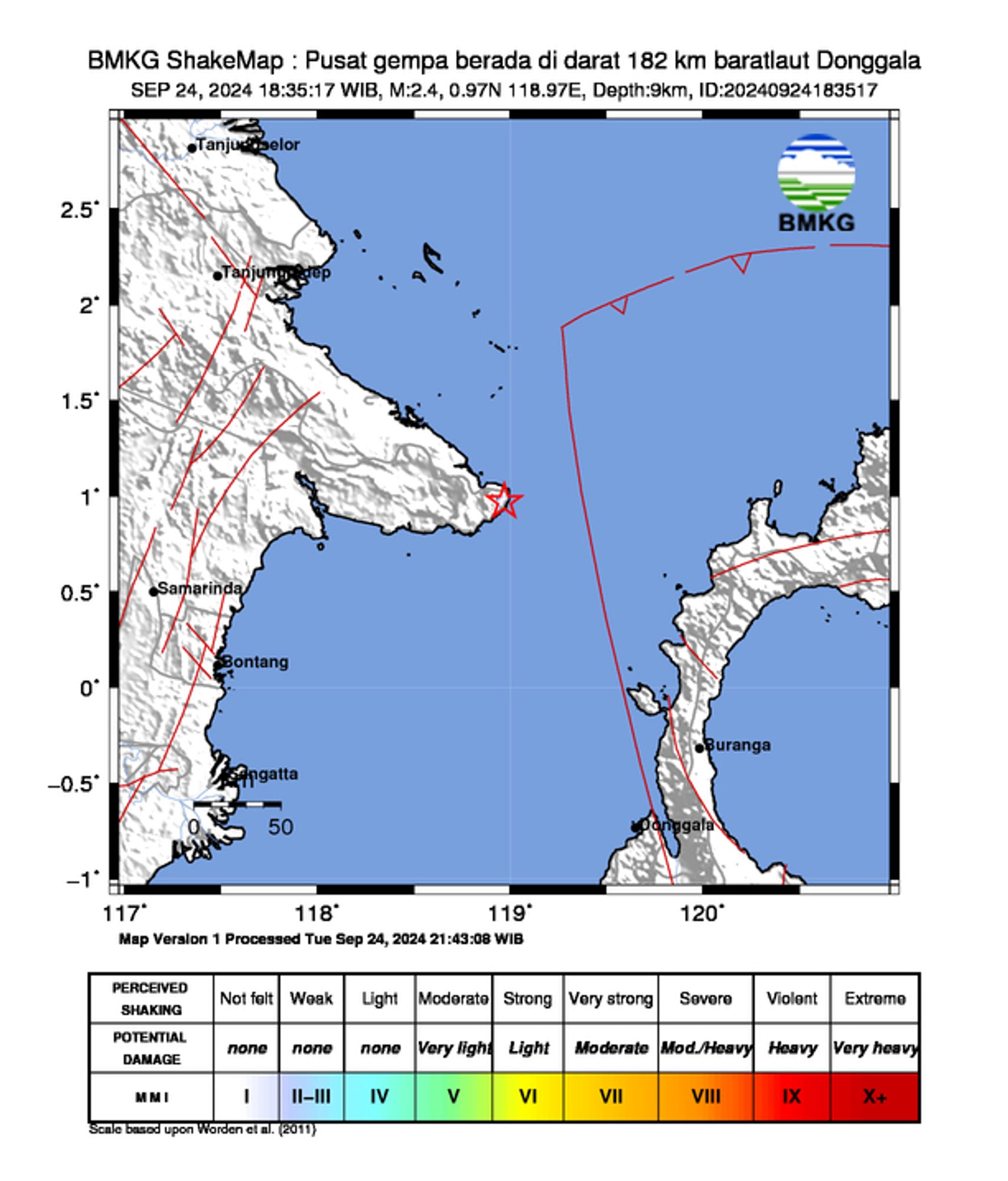 informasi gempa: Pusat gempa berada di darat 182 km baratlaut Donggala