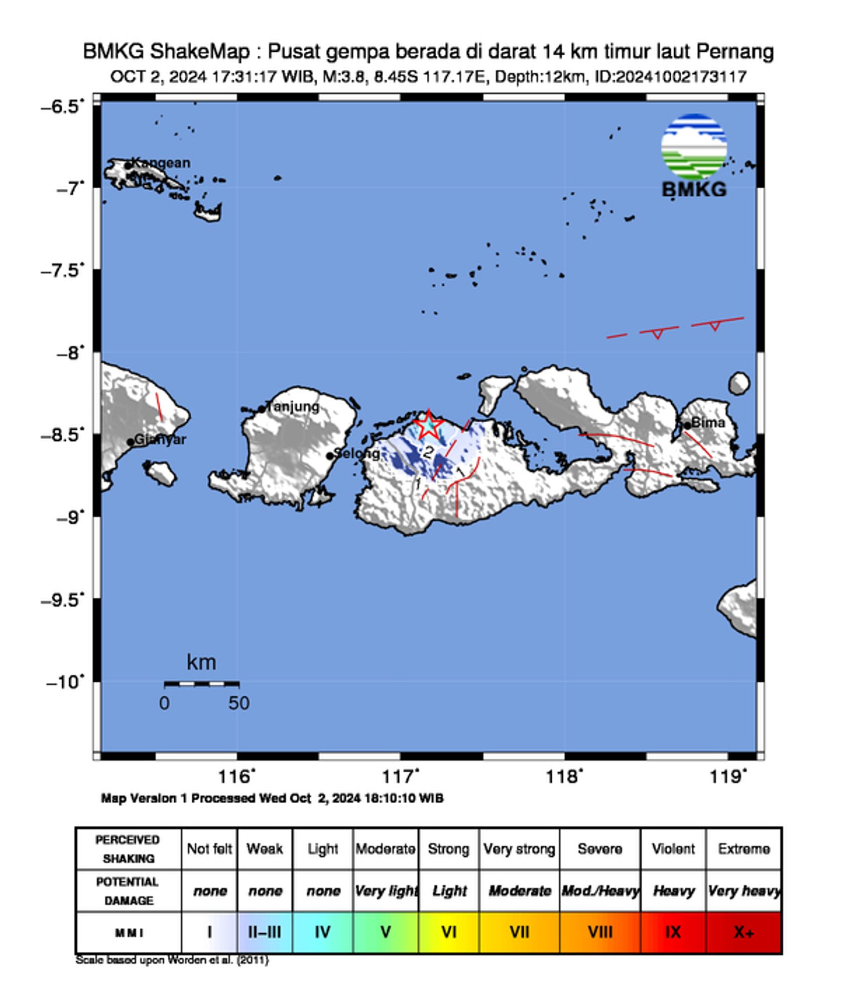 informasi gempa: Pusat gempa berada di darat 14 km timur laut Pernang