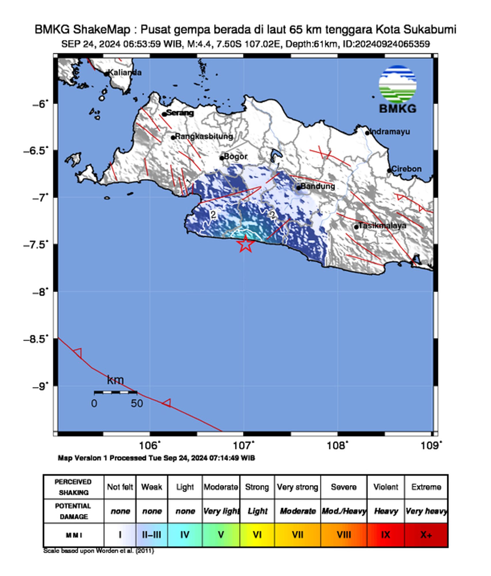 informasi gempa: Pusat gempa berada di laut 65 km tenggara Kota Sukabumi