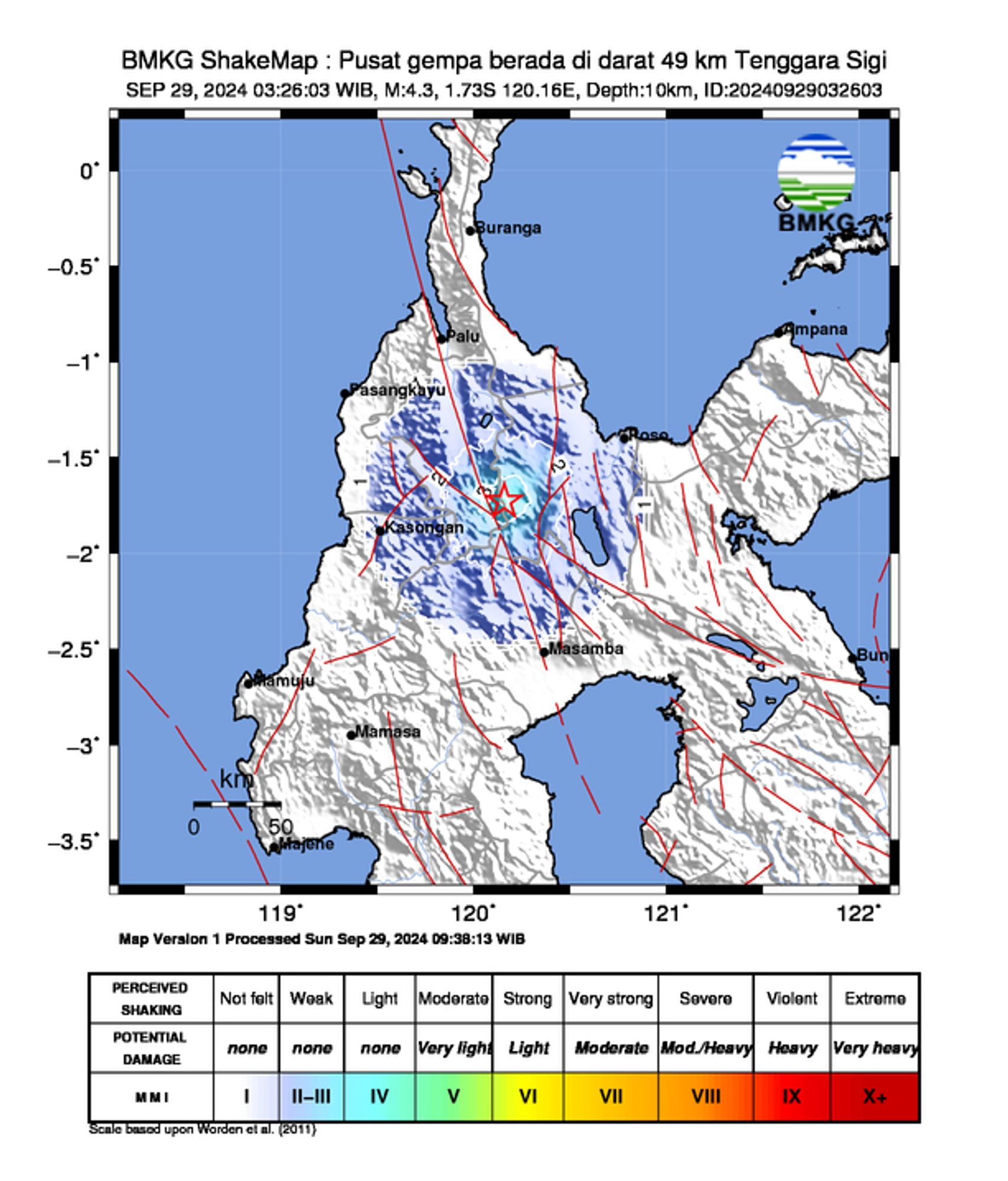 informasi gempa: Pusat gempa berada di darat 49 km Tenggara Sigi