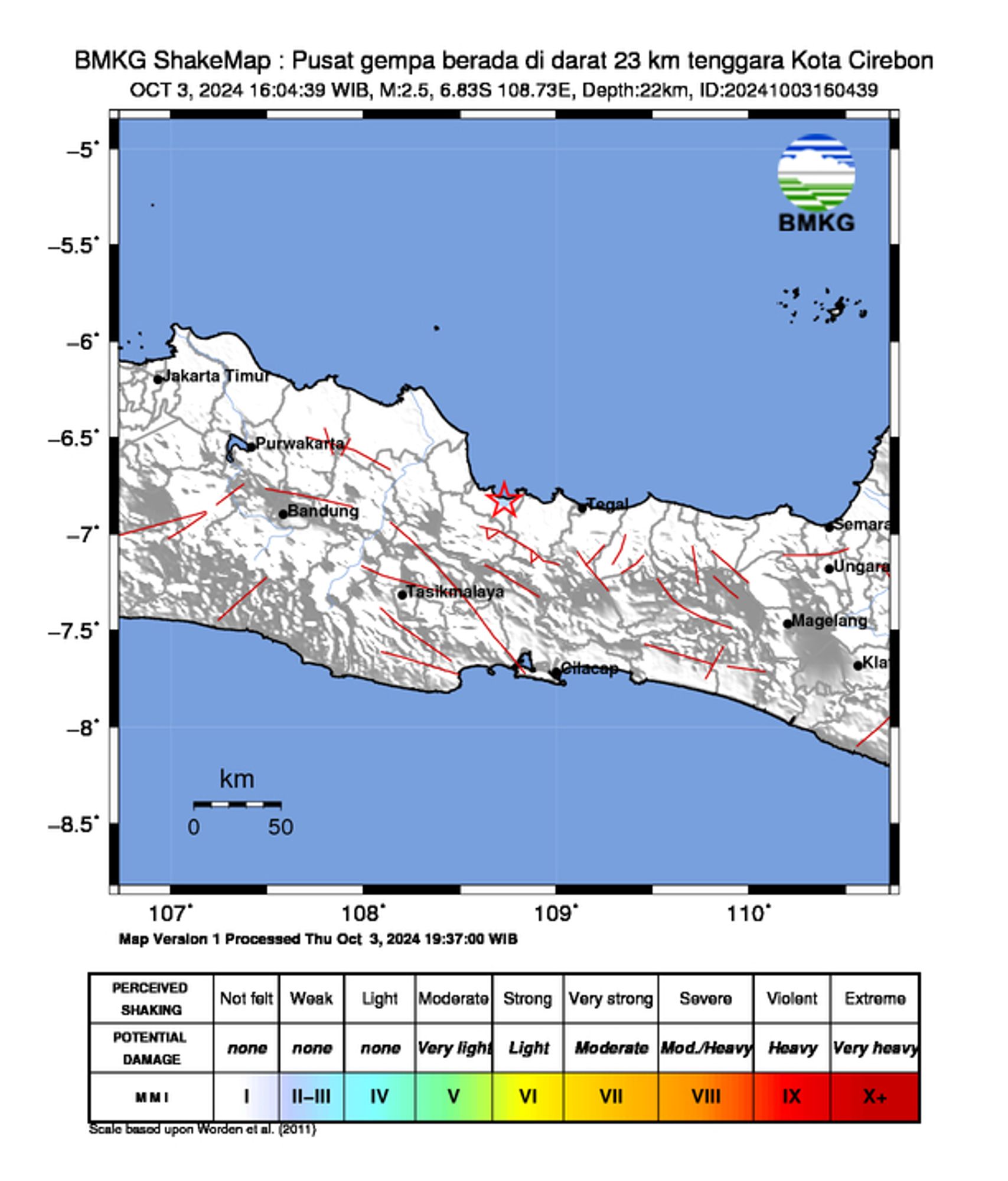 informasi gempa: Pusat gempa berada di darat 23 km tenggara Kota Cirebon