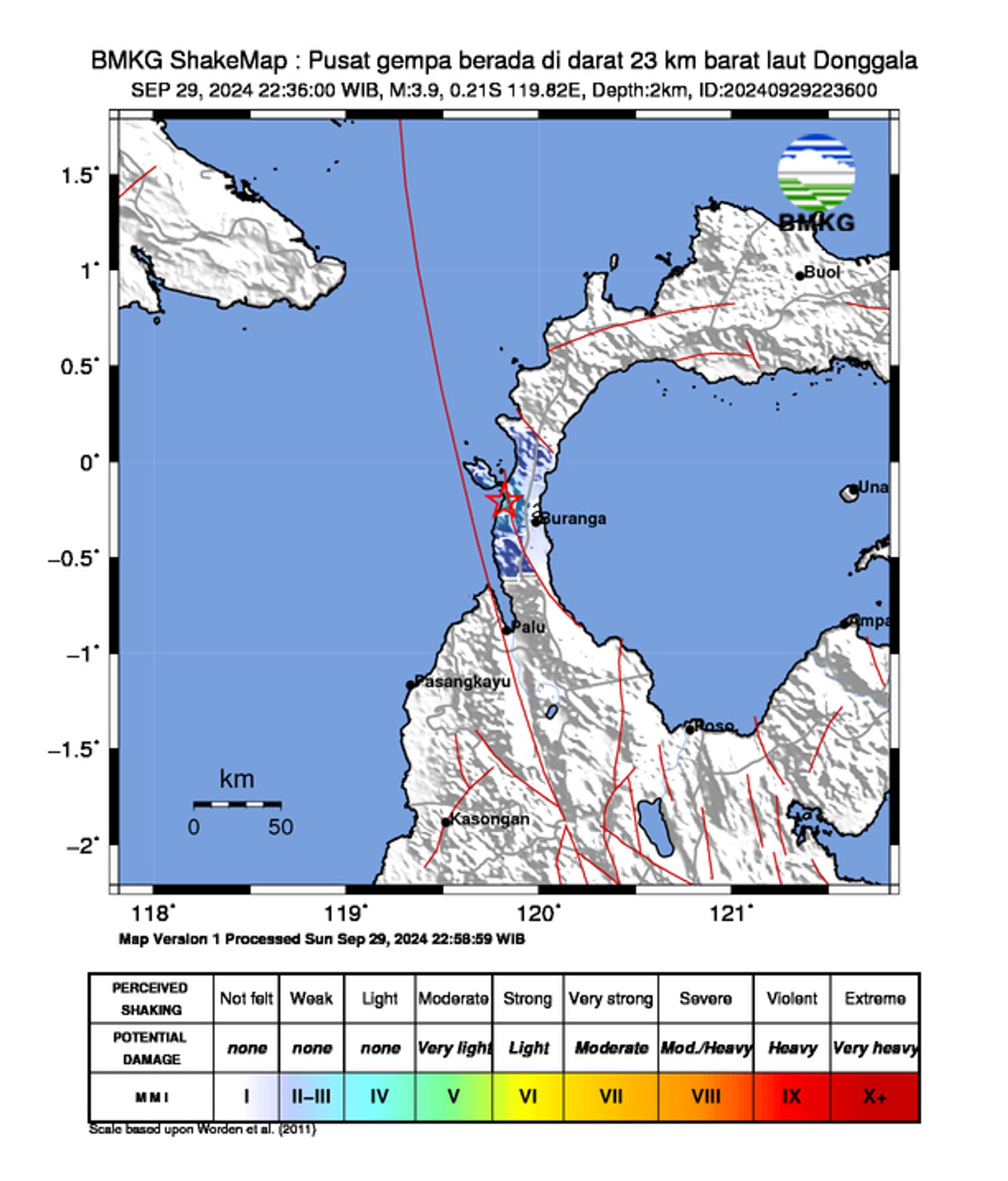 informasi gempa: Pusat gempa berada di darat 23 km barat laut Donggala