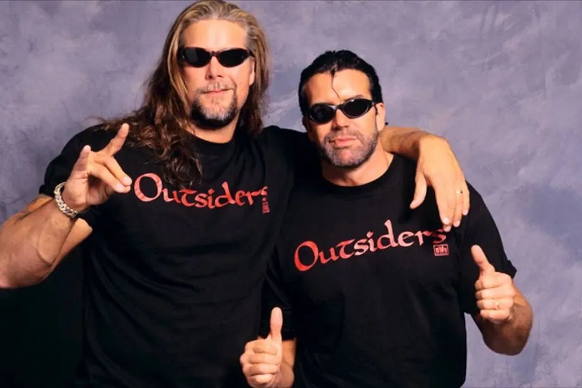 Kevin Nash and Scott Hall in Outsiders shirts.