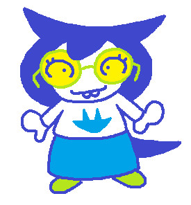 An MSPaint drawing of Jade Harley from Homestuck. She is looking up at the viewer expectantly and is drawn in a "chibi" style. 