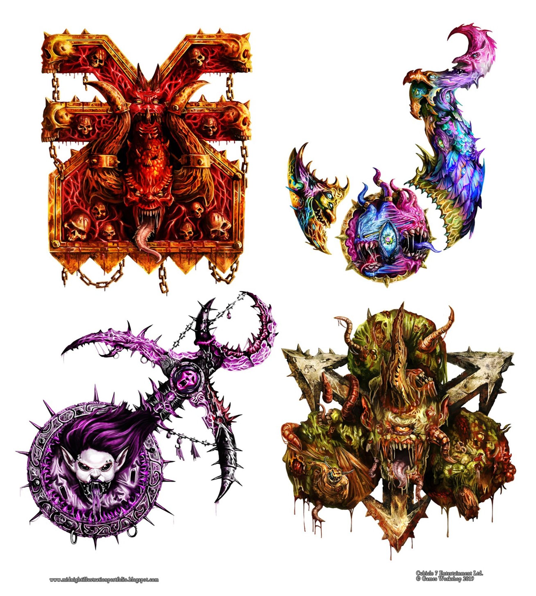 4 Chaos God symbols for Warhammer