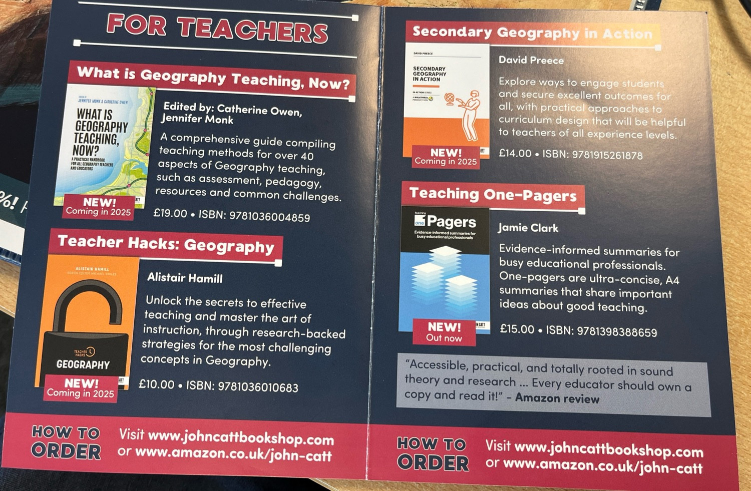 Photograph of leaflet advertising new geography books.