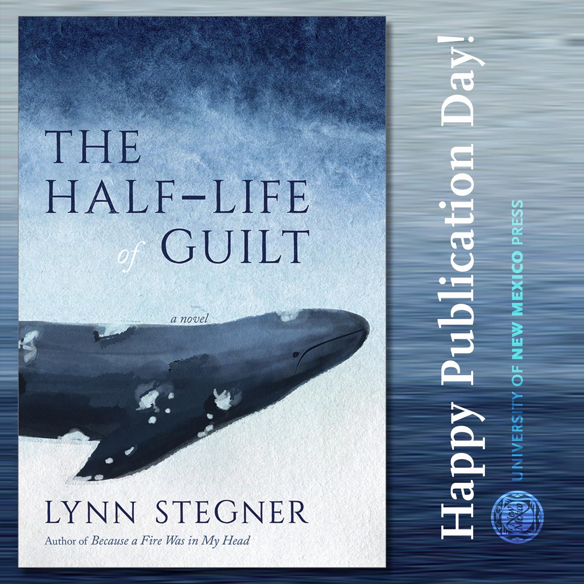 Happy Pub Day to Lynn Stegner! In her new novel, The Half-Life of Guilt, Stegner tells the story of Clair Bugato and Mason Comstock. Together they journey to expose the world’s largest saltworks in Baja California, where a proposed expansion threatens the California gray whale population, recently come back from the brink of extinction.

Their two-week journey sends Clair deep into the past, where she reviews the divergent paths she and her near-identical twin sister have taken away from a childhood tragedy. At the same time, Mason confronts his own unhappy past in Cornwall, England, with a father whose hate was stronger than his love.

No other work of fiction patterns the warp and weft of human guilt, the homesickness only love can cure, environmental crises, the intrinsic conflict between international commerce and planetary health, and the necessity of forgiveness.