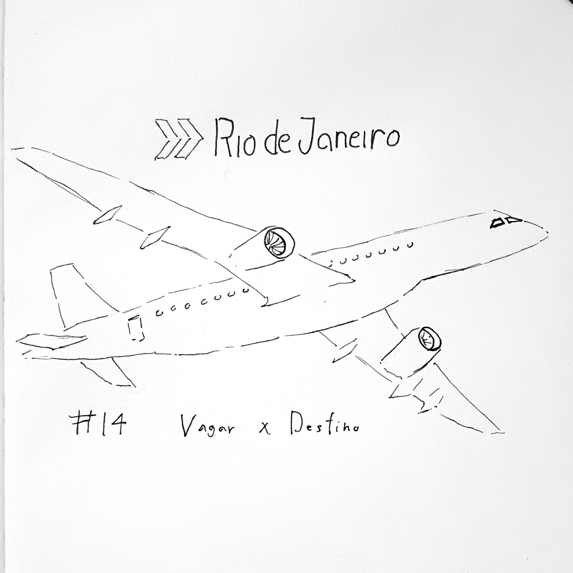 Um desenho de um avião. Acima dele, setas para direita com as palavras Rio de Janeiro escritas, indicam seu destino. #BRart #Art #Inktober2024 #Inktober #Koralletober #Koralletober2024