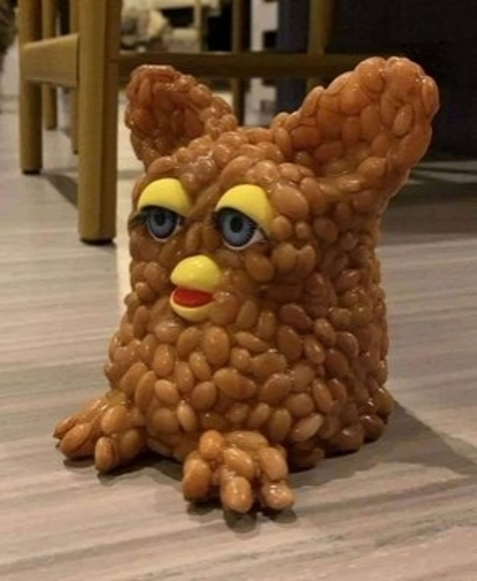 Furby made of beans, bow before it's glory