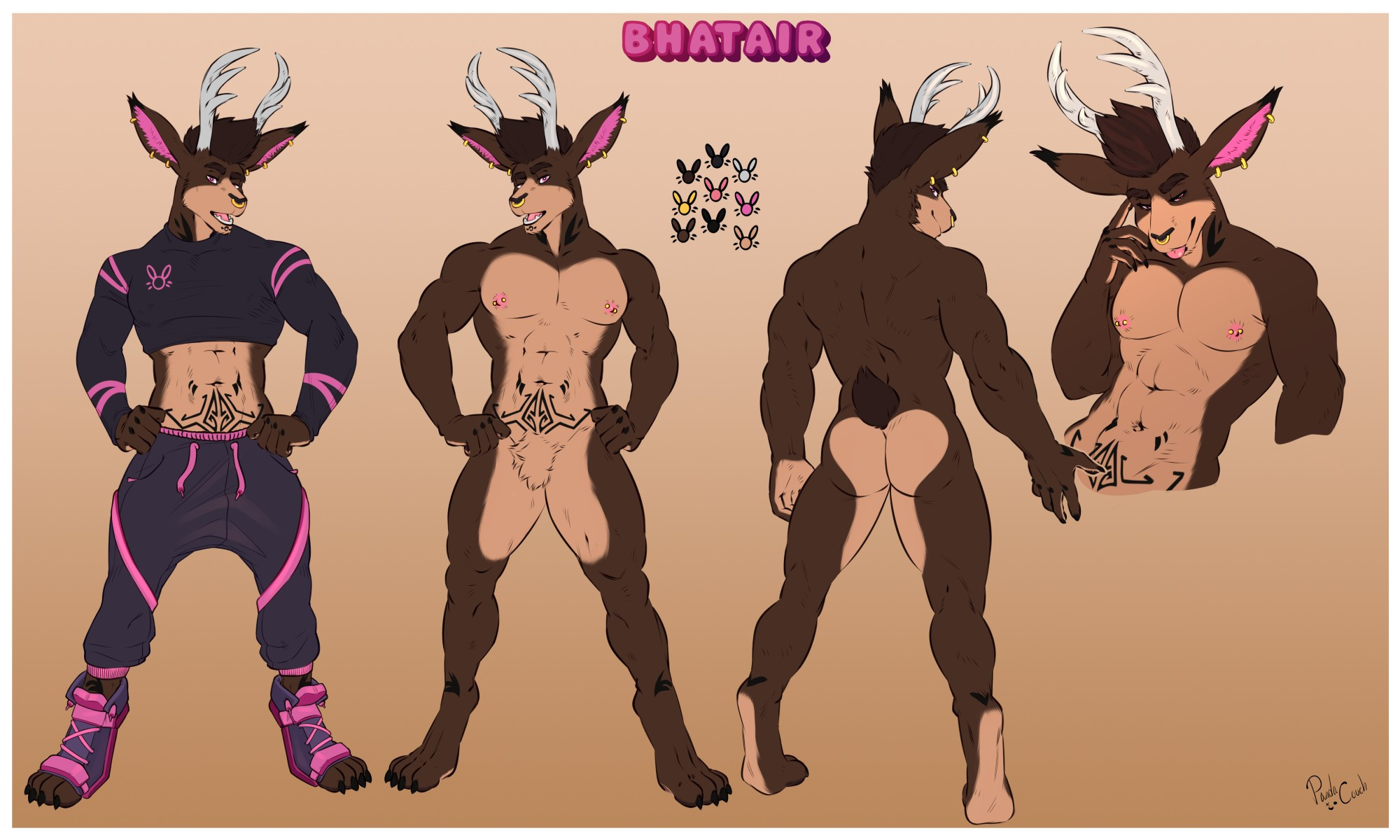 Character reference sheet for Bhatair (/vɑːtɛr/) the Jackalope