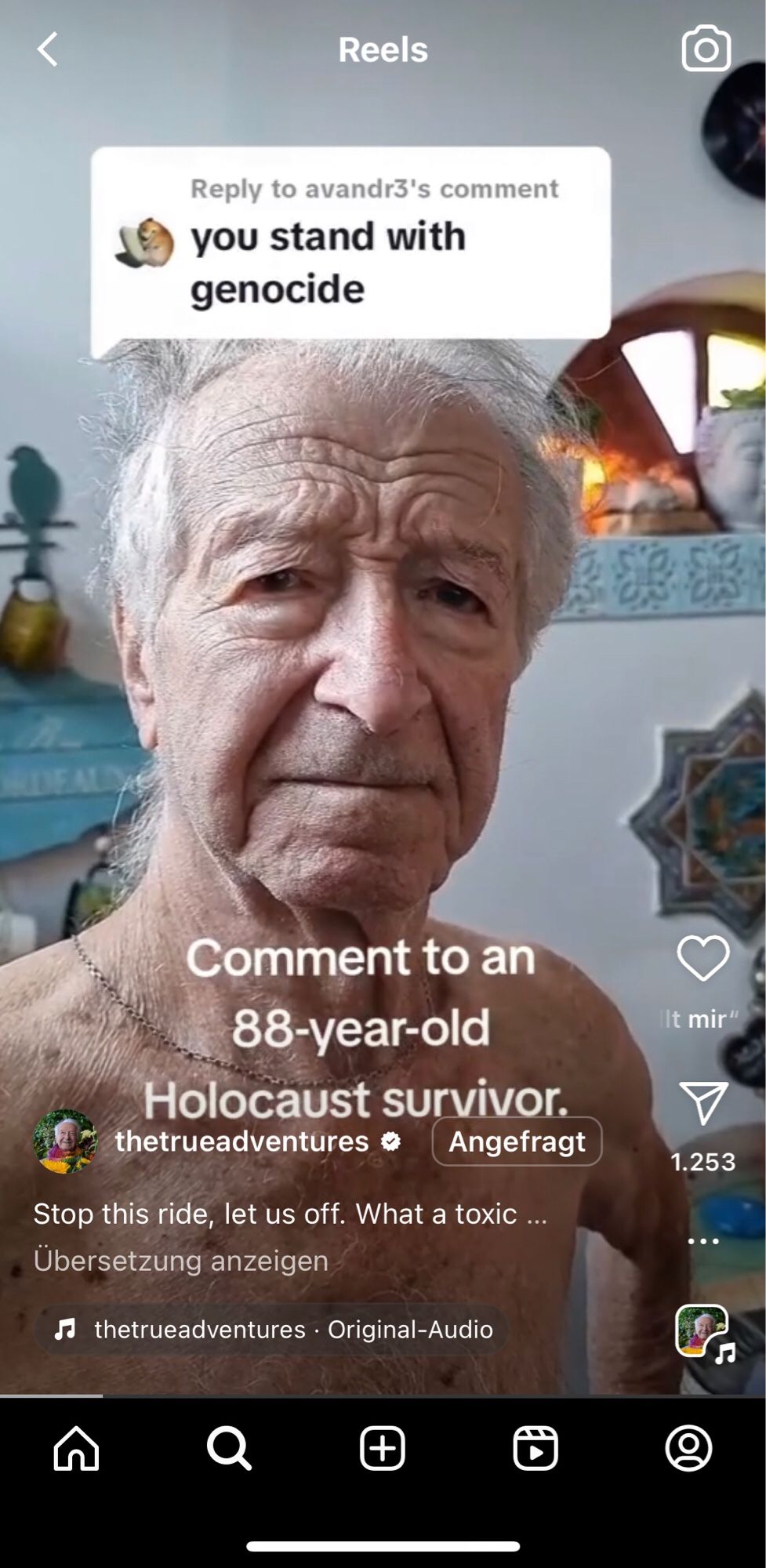 Screenshot Instagramprofil von Gidon Lev in dem die Shoah relativiert wird