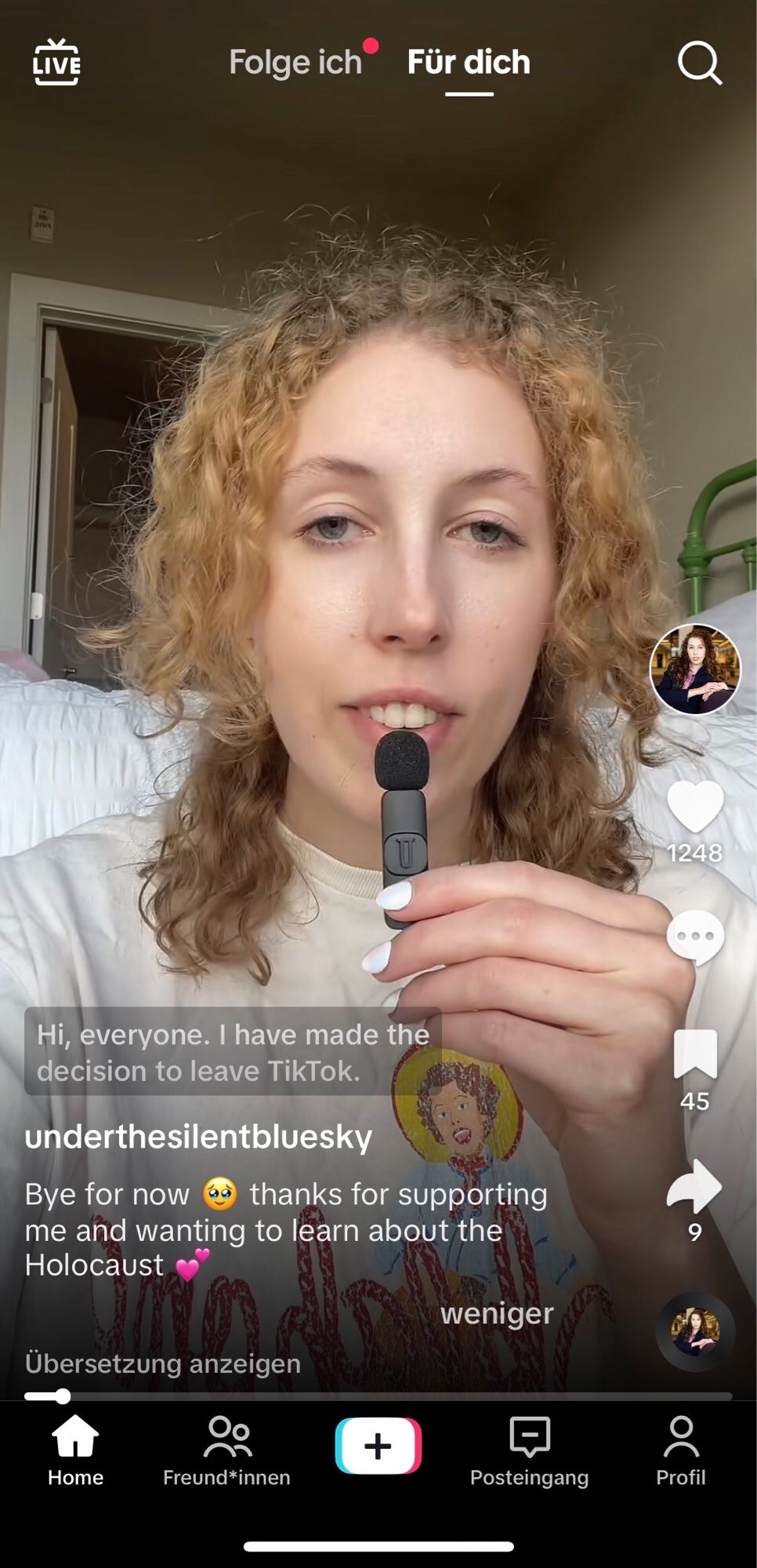 Screenshot des TikTok-Profils von Sofia Thomblad