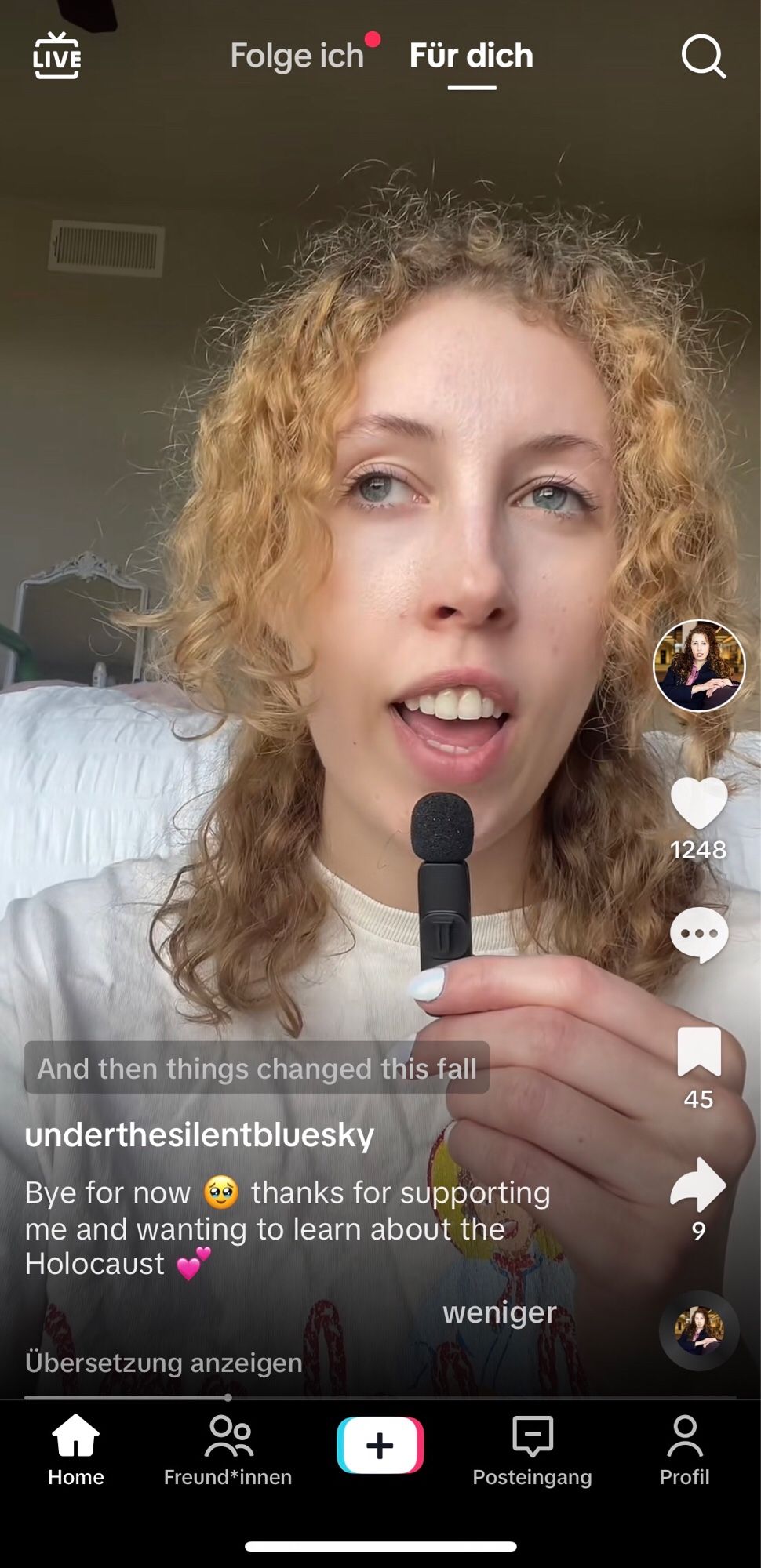 Screenshot des TikTok-Profils von Sofia Thomblad