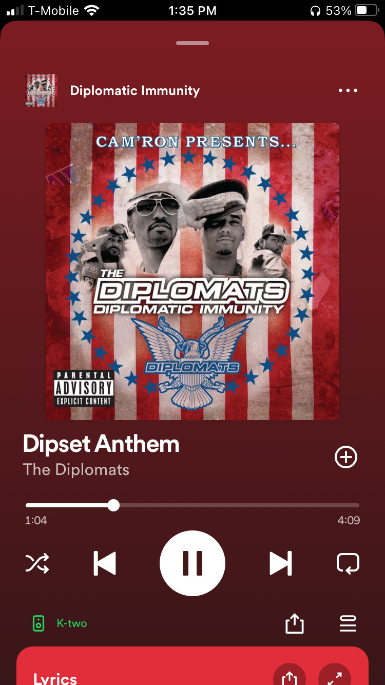 Spotify screenshot of Dipset Anthem - The Diplomats