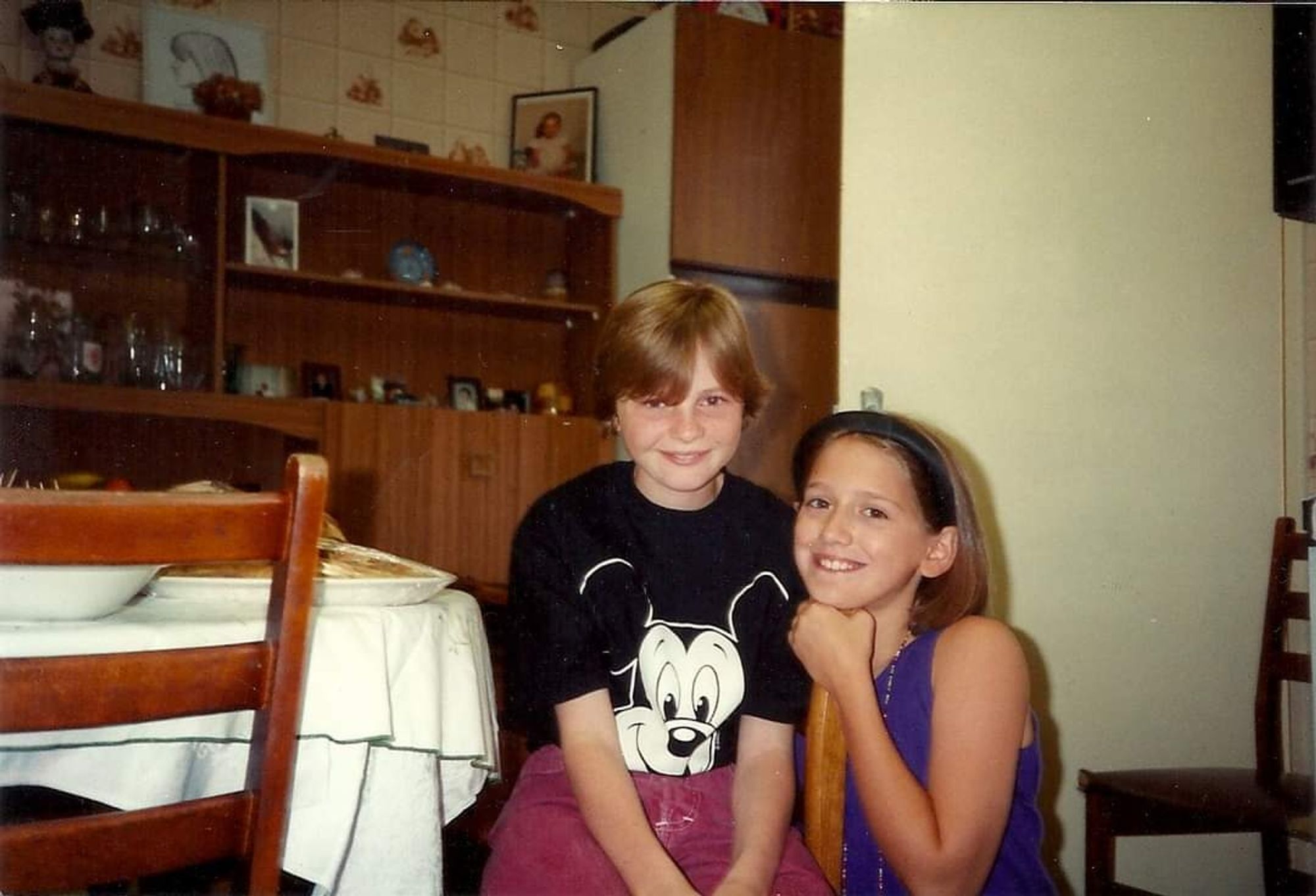 Me and my friend in my parents kitchen aged about 10/11