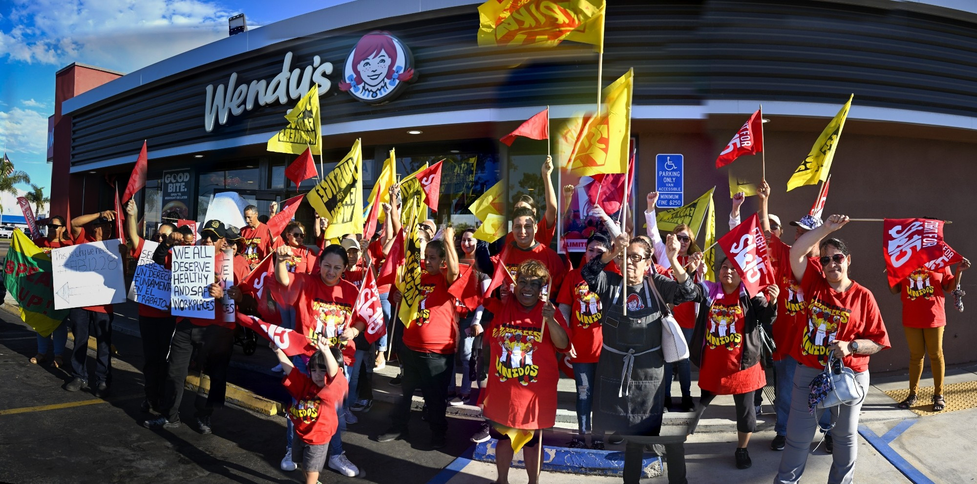 A group of Strikers and supporters outside the Wendy's