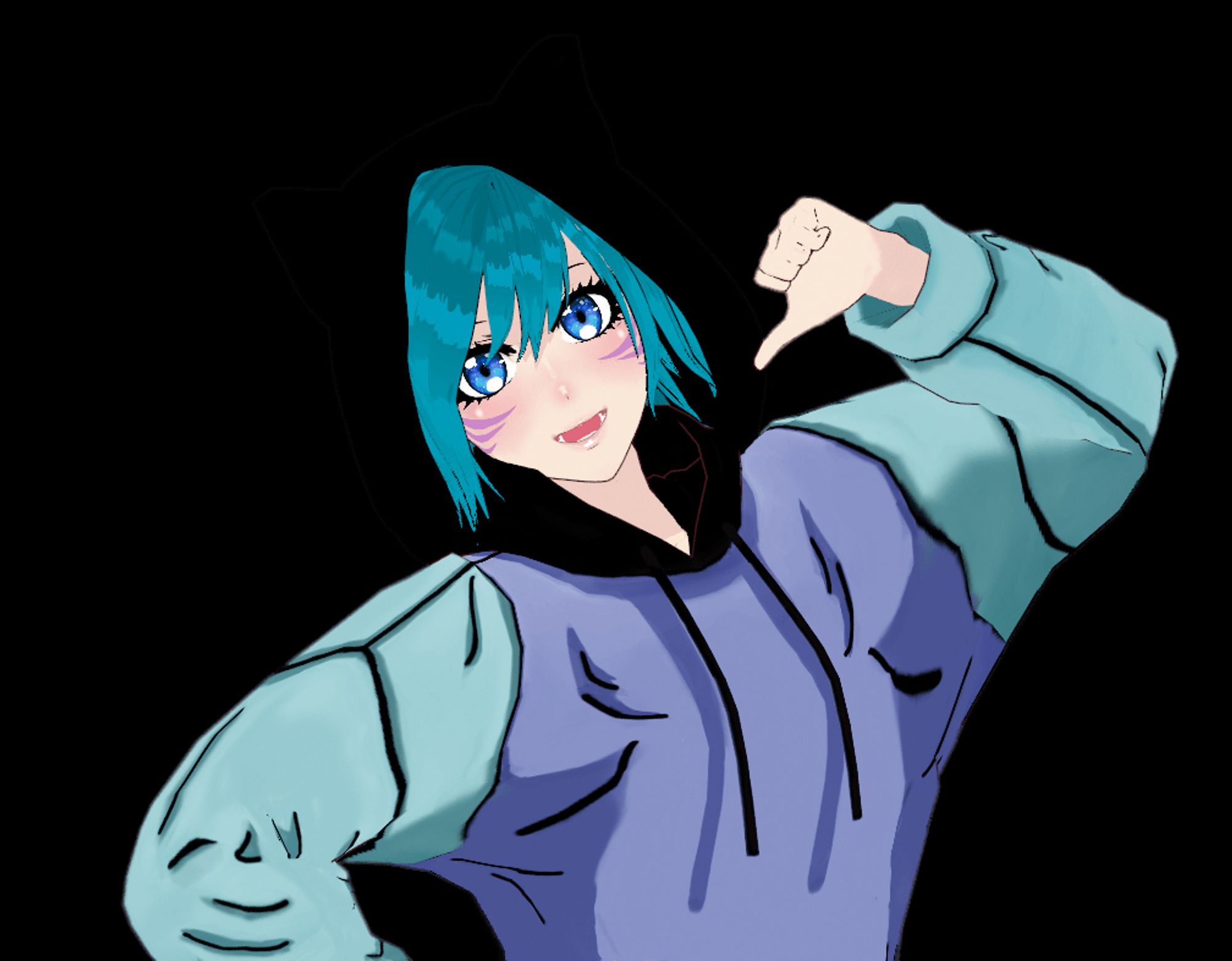 PNG of The Nerdy Neko pointing at herself with her thumb.