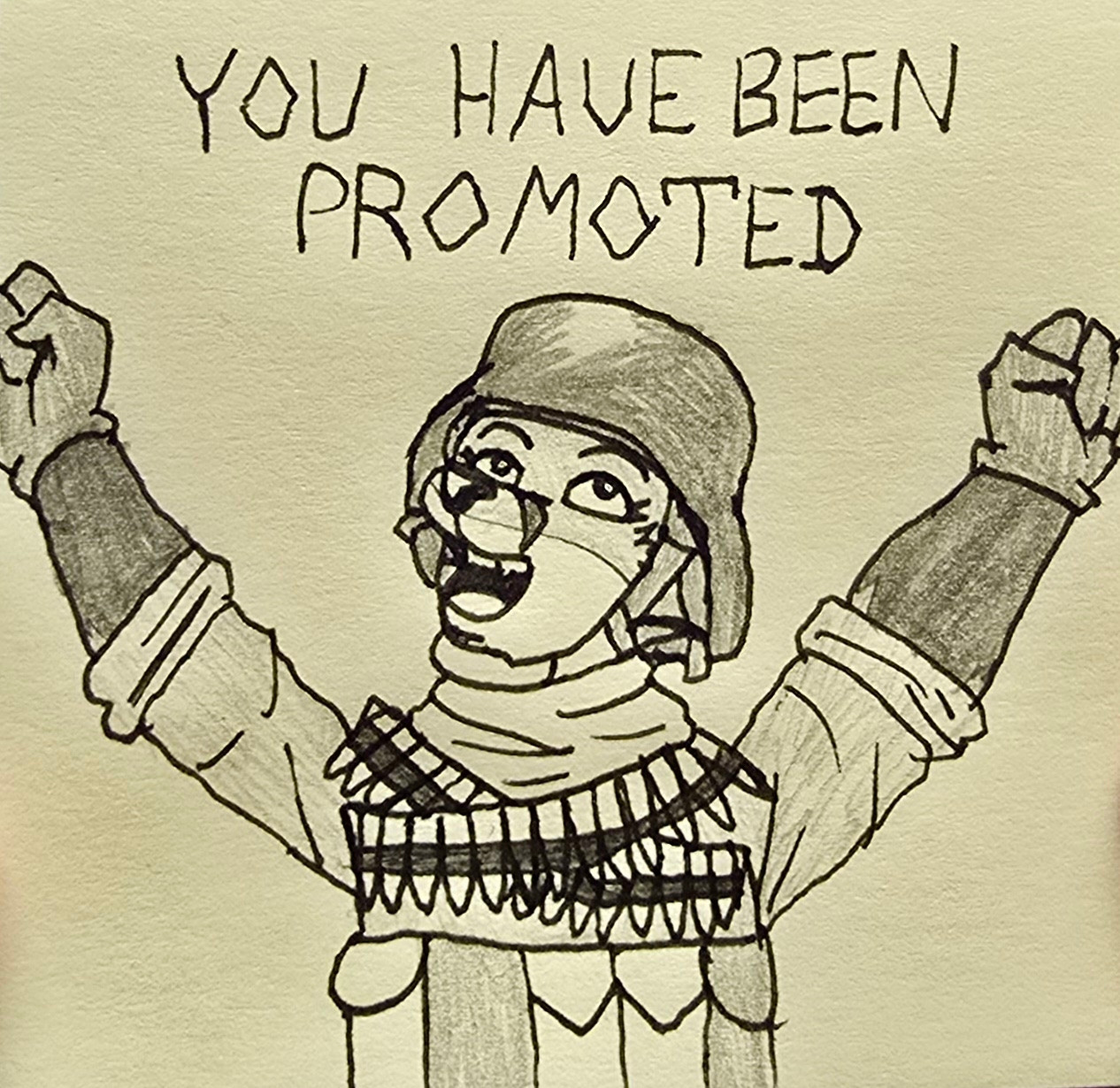 RyRy the Folf as the Noob from Battlefield Friends cheering because she's been promoted