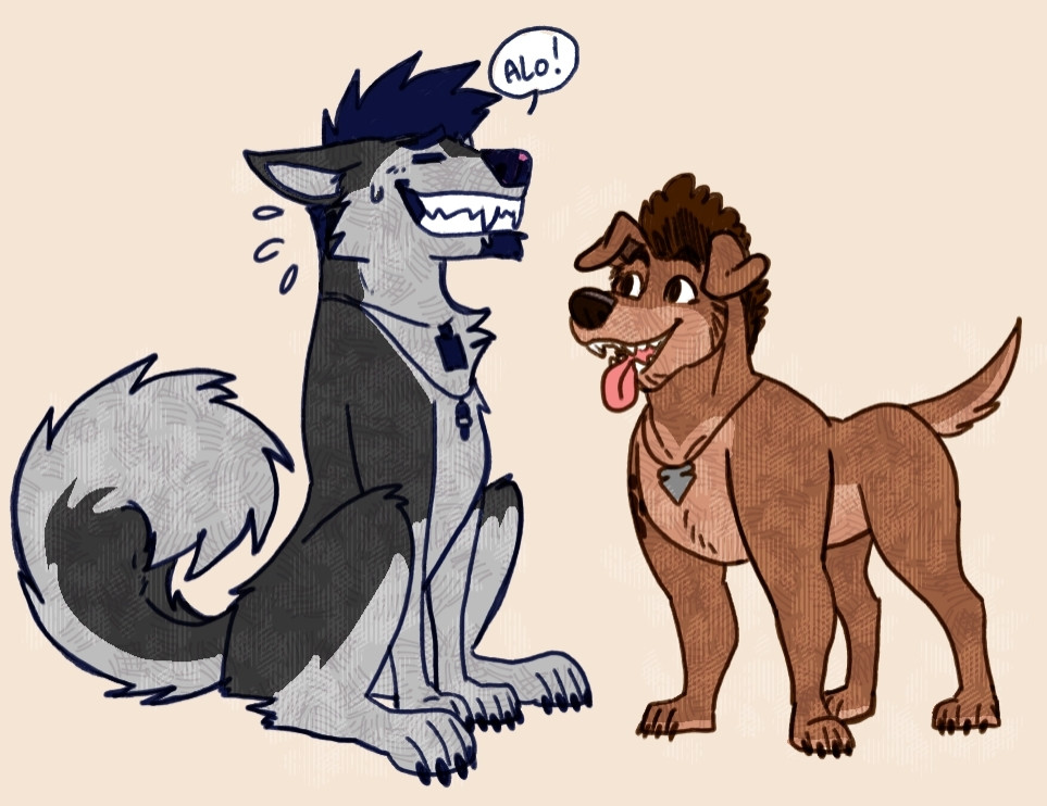 My husky Walker meeting Angelo's doggo, both in a less anthro form