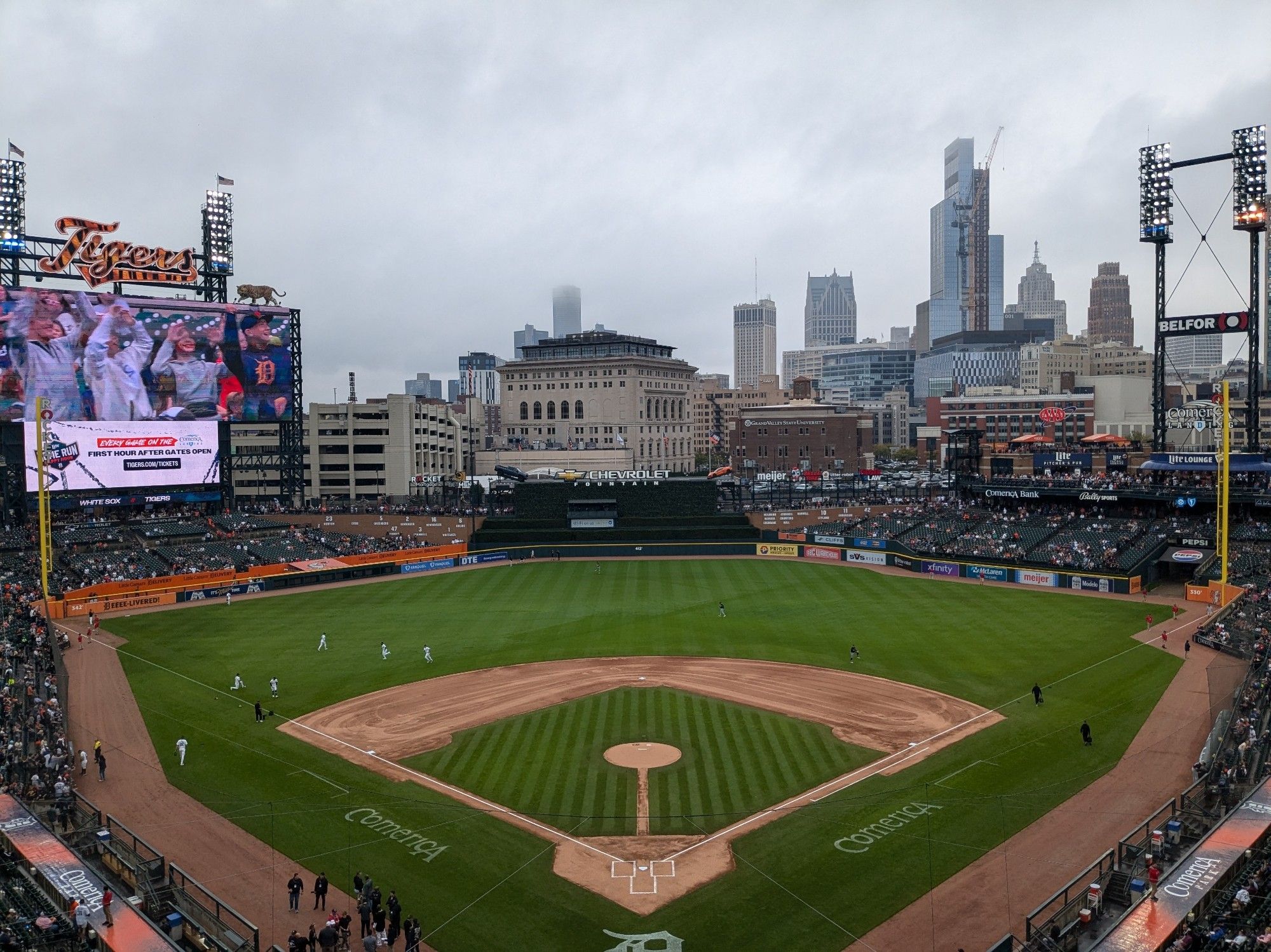 Comerica Park with the Detroit Skyline