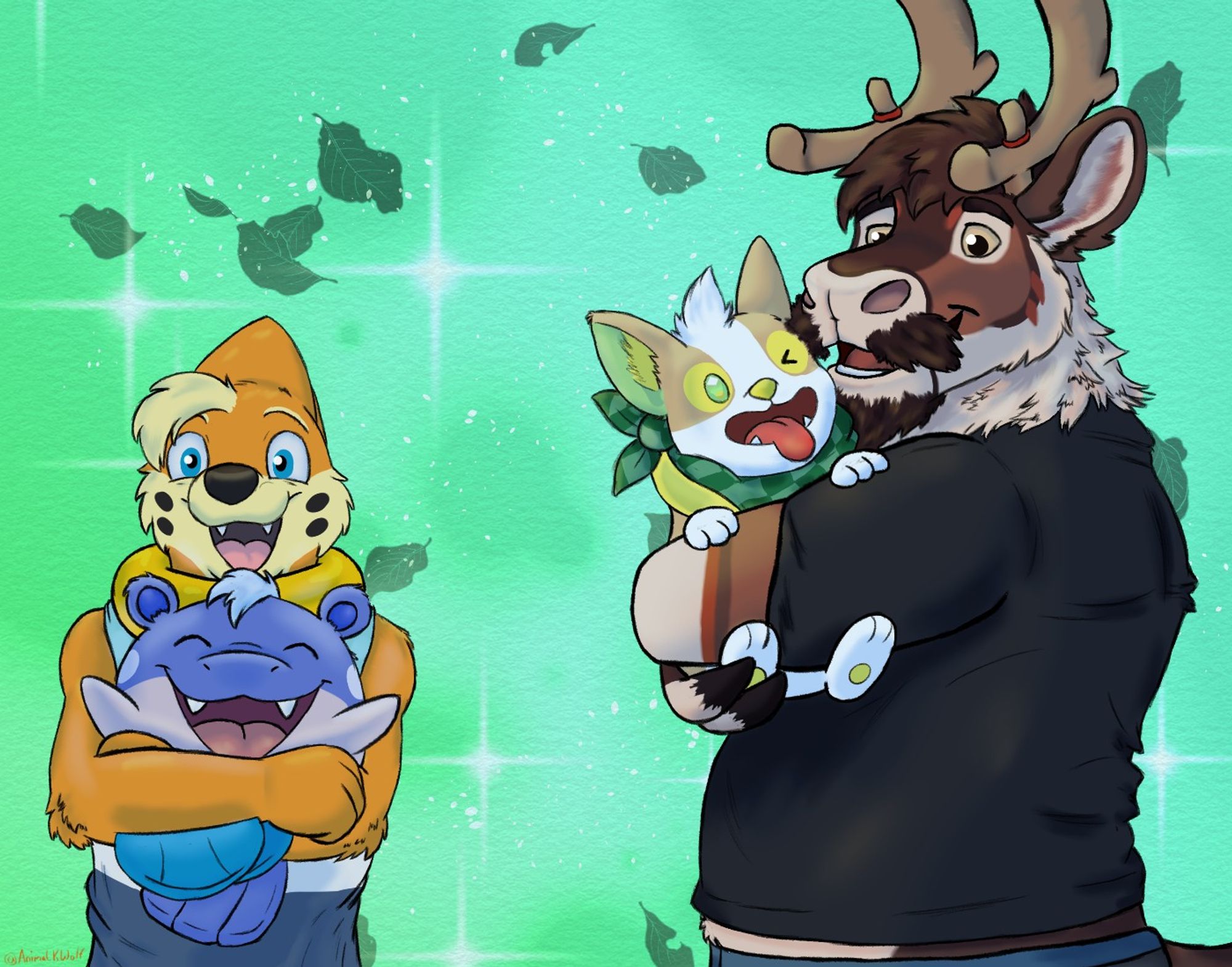 A buizel holding a Spheal, and a caribou holding a Yamper.