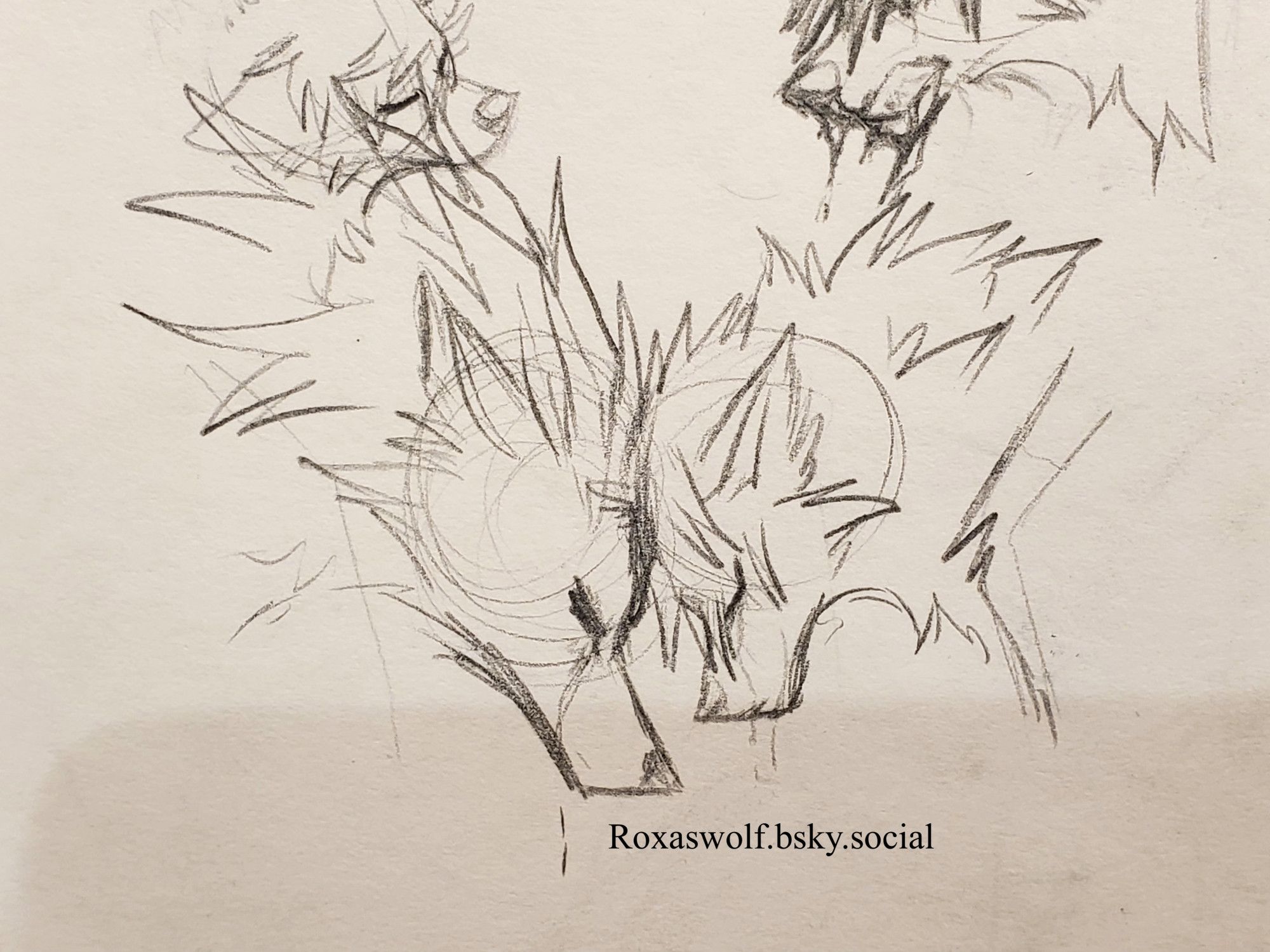 A pencil sketch of Wolf!Axel touching foreheads with Wolf!Roxas. Tears stream down both their faces. Their eyes are closed and both wear a peaceful expression.