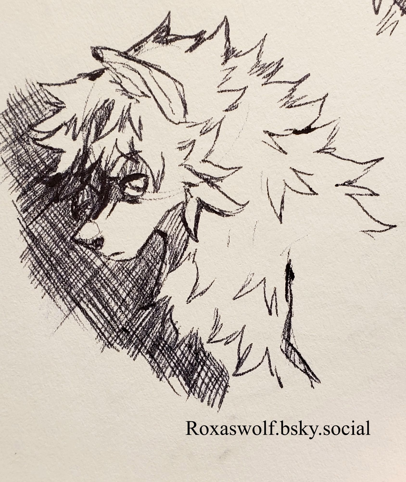 An ink sketch of Roxas with a threatening expression. The environment behind him is dark. Light illuminates him from the side.