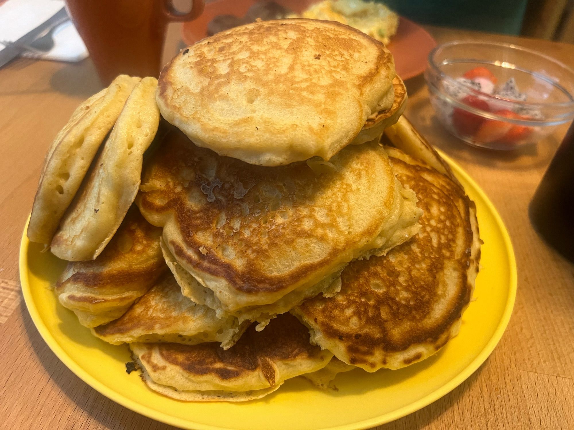 A HIGH AND MIGHTY stack of pancakes fresh from the griddle