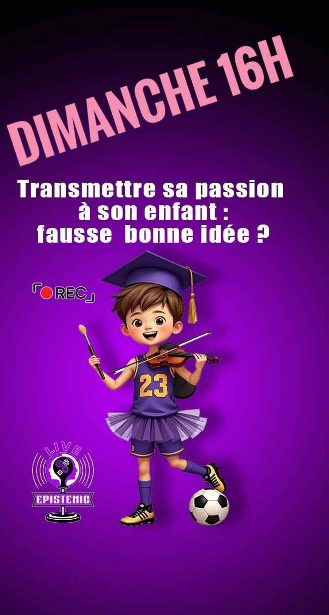 Sujet du live dimanche 22.9.2024 à 16h.
Transmettre sa passion à son enfant : fausse bonne idées ?