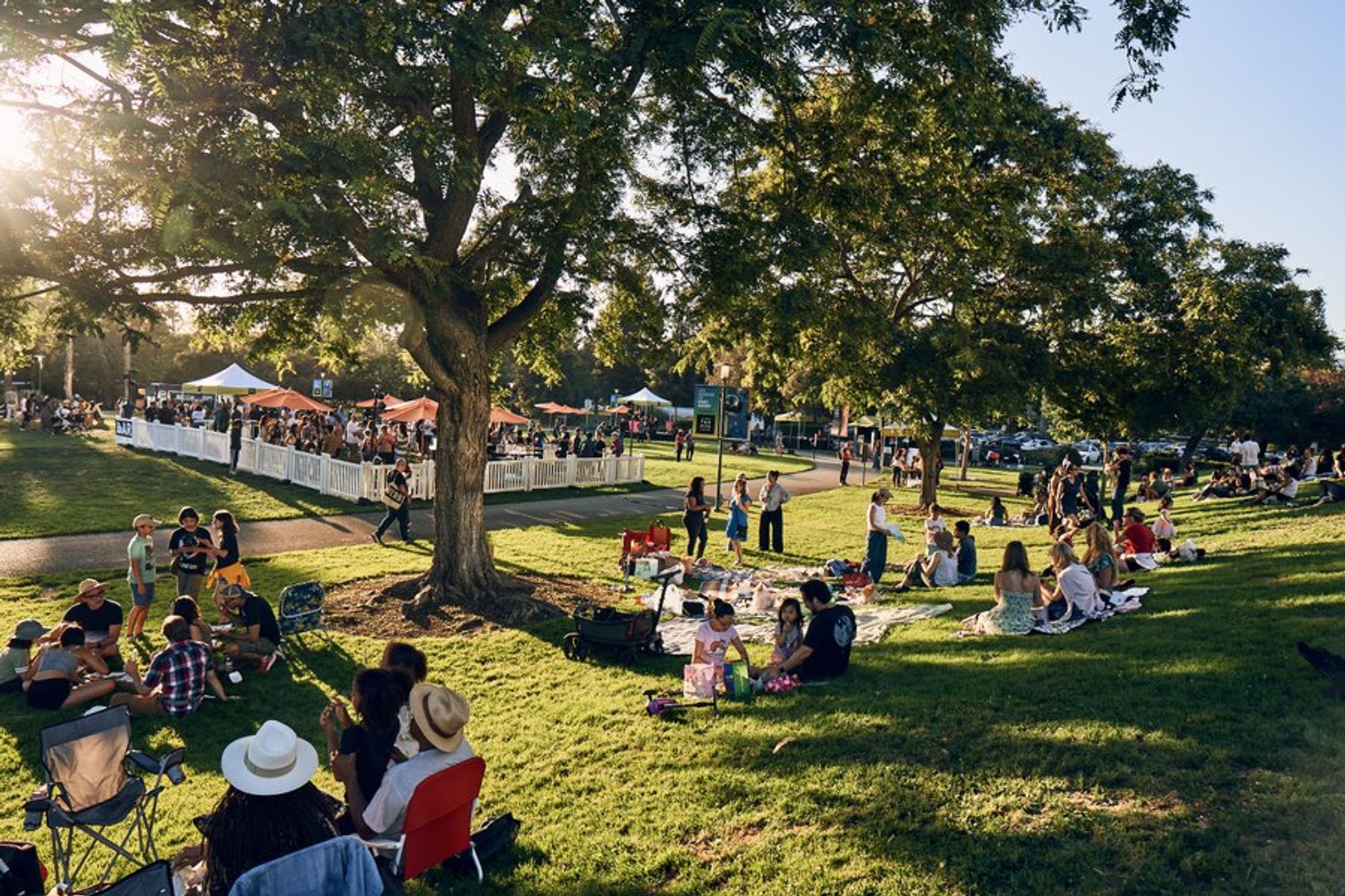 Patrons enjoy Hancock Park for summer events at La Brea Tar Pits & Museum.