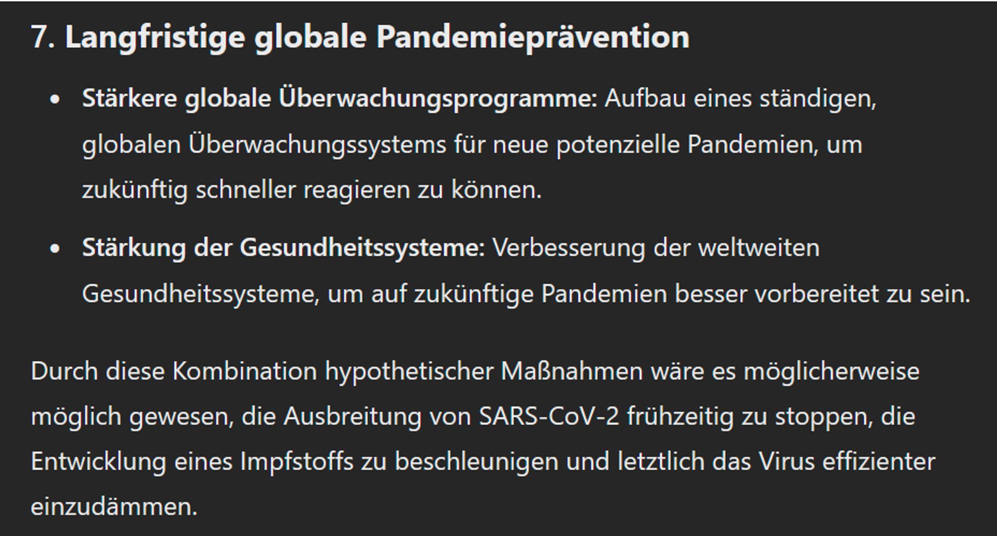 AUsbau der Pandemieprävention, Zusammenfassung.