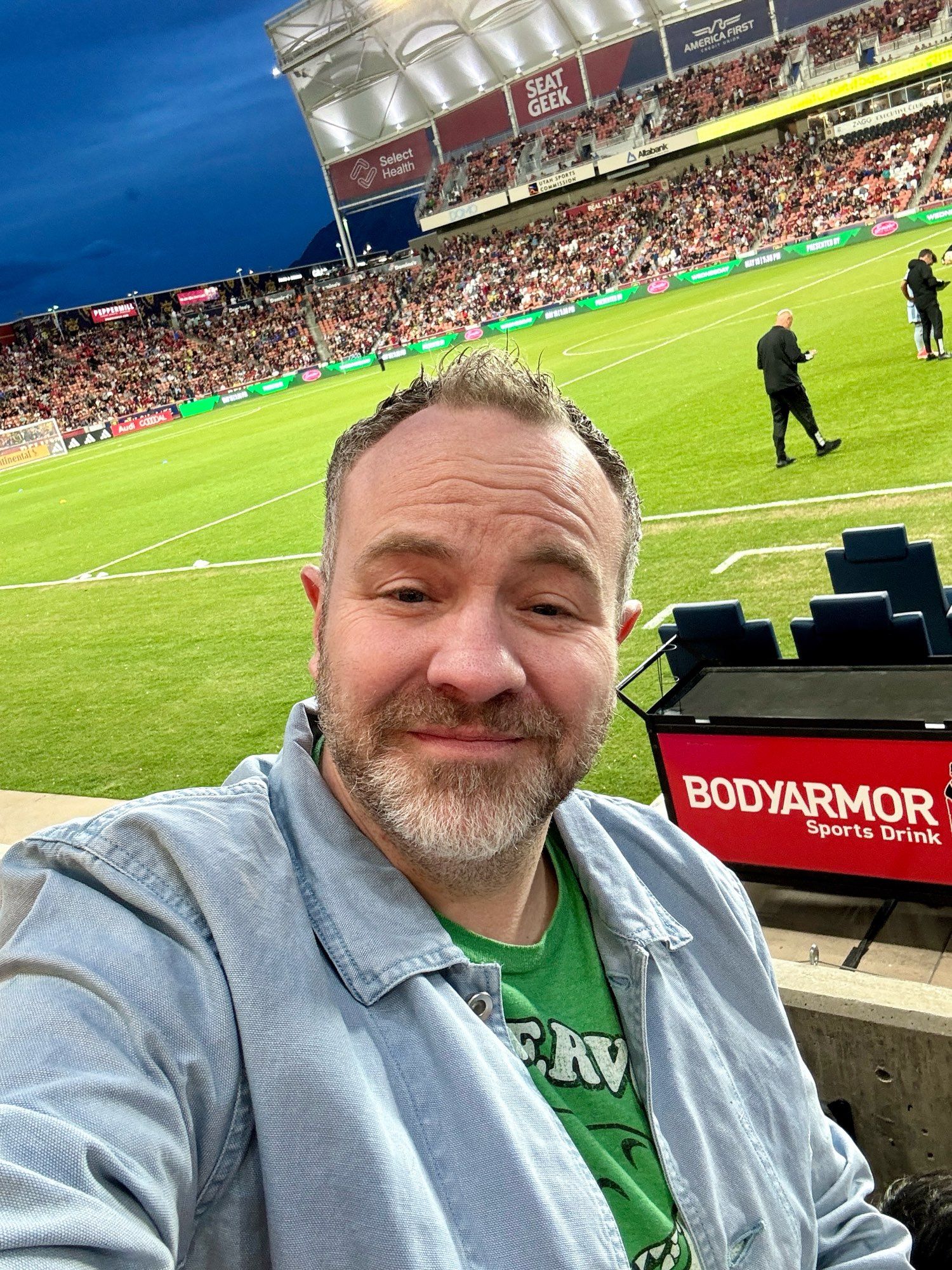 Me in my new denim jacket at the real salt lake game