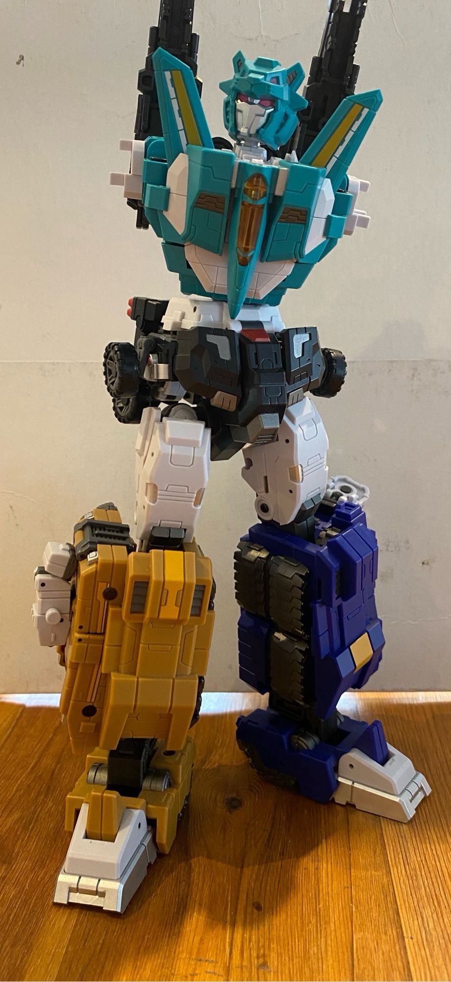 Image of the 3rd party action figure of the Transformers Breastforce character Liokaiser by Iron Factory. Liokaiser is stood tall, lacking arms while looking up and off camera.