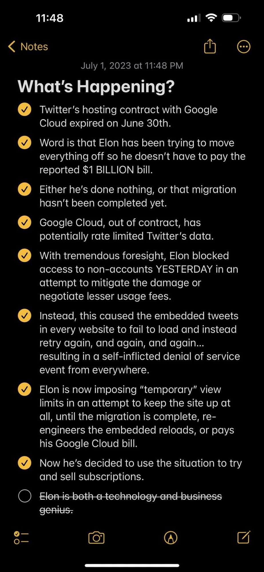 a list of points as to why twitter is broken with the gist being not paying their bills due june 30th