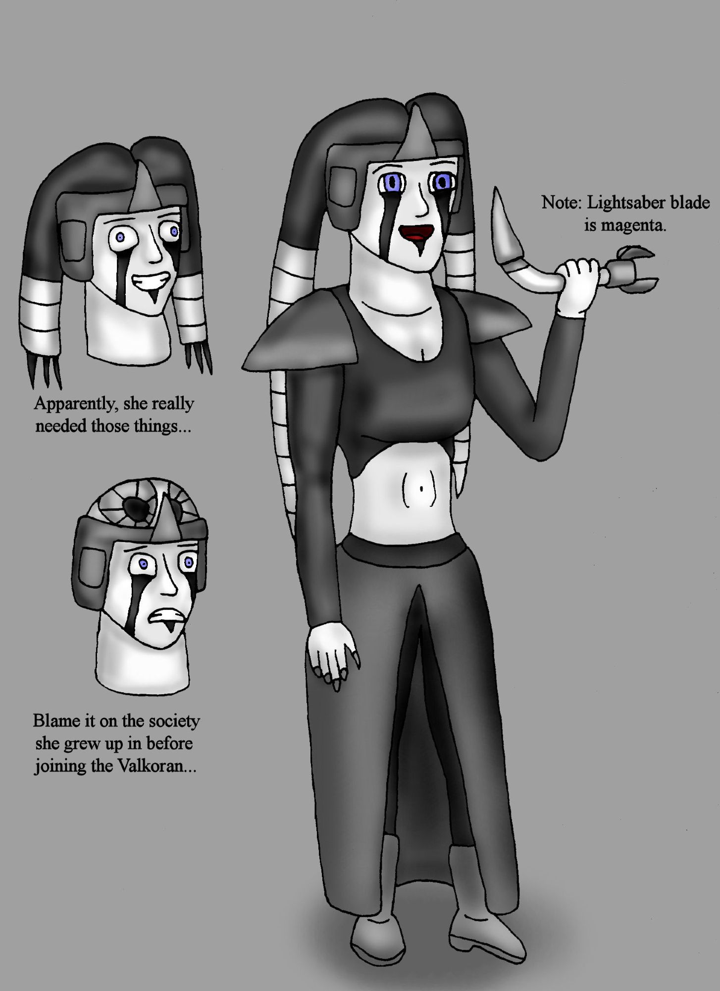 Concept art of Neur, a transgender cyborg Twi'lek-human hybrid who was a former Nightsister of Dathomir, and a commander in the Valkoran Empire.