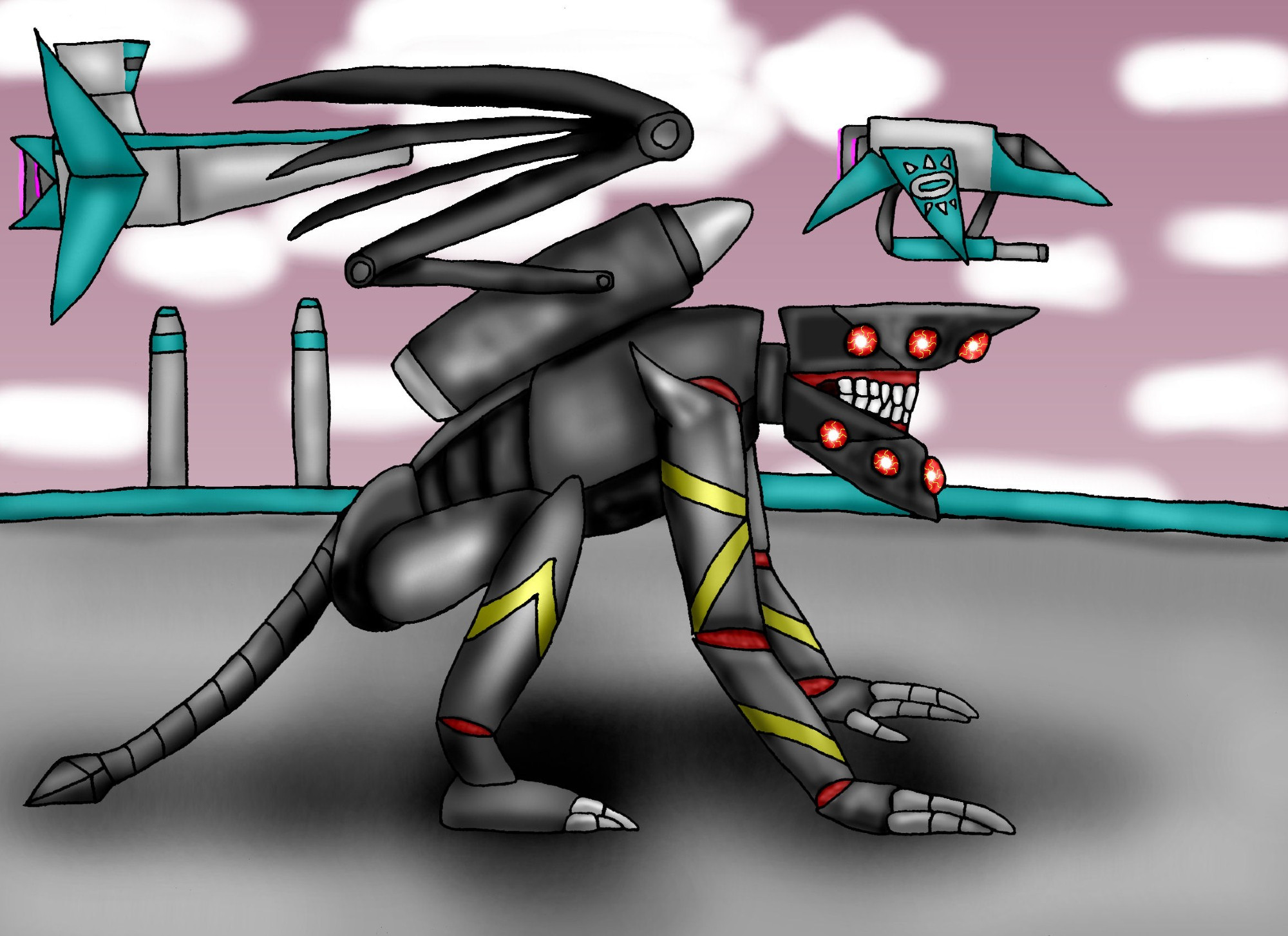 Cover piece of Fafniros, a cyborg Forceless Archfiend that looks like a dragon.