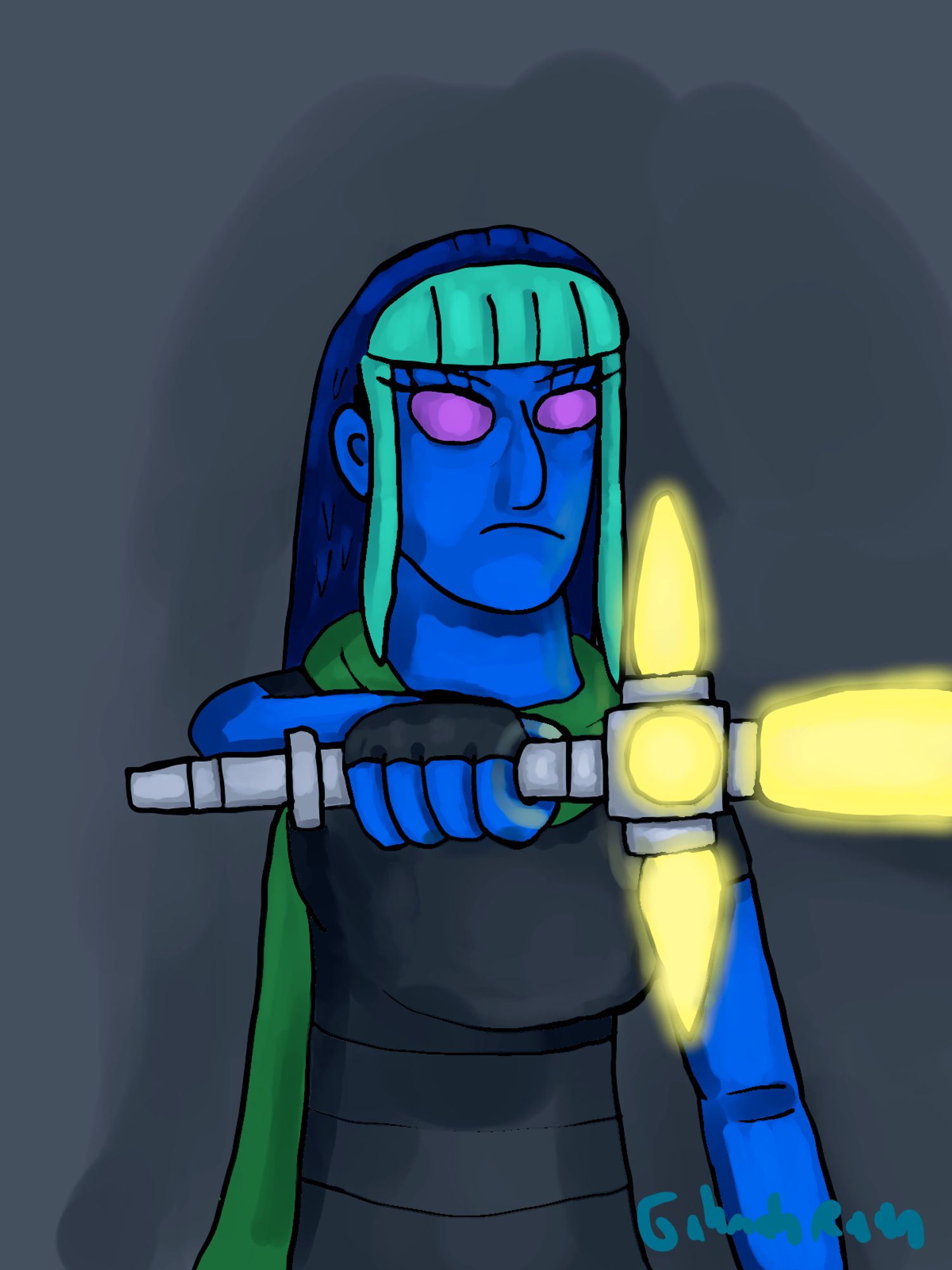 My first piece drawn in Clip Studio Paint to get a feel for the program (and drawing with a tablet in general). This is another piece of Grein with her cross-guard lightsaber activated.