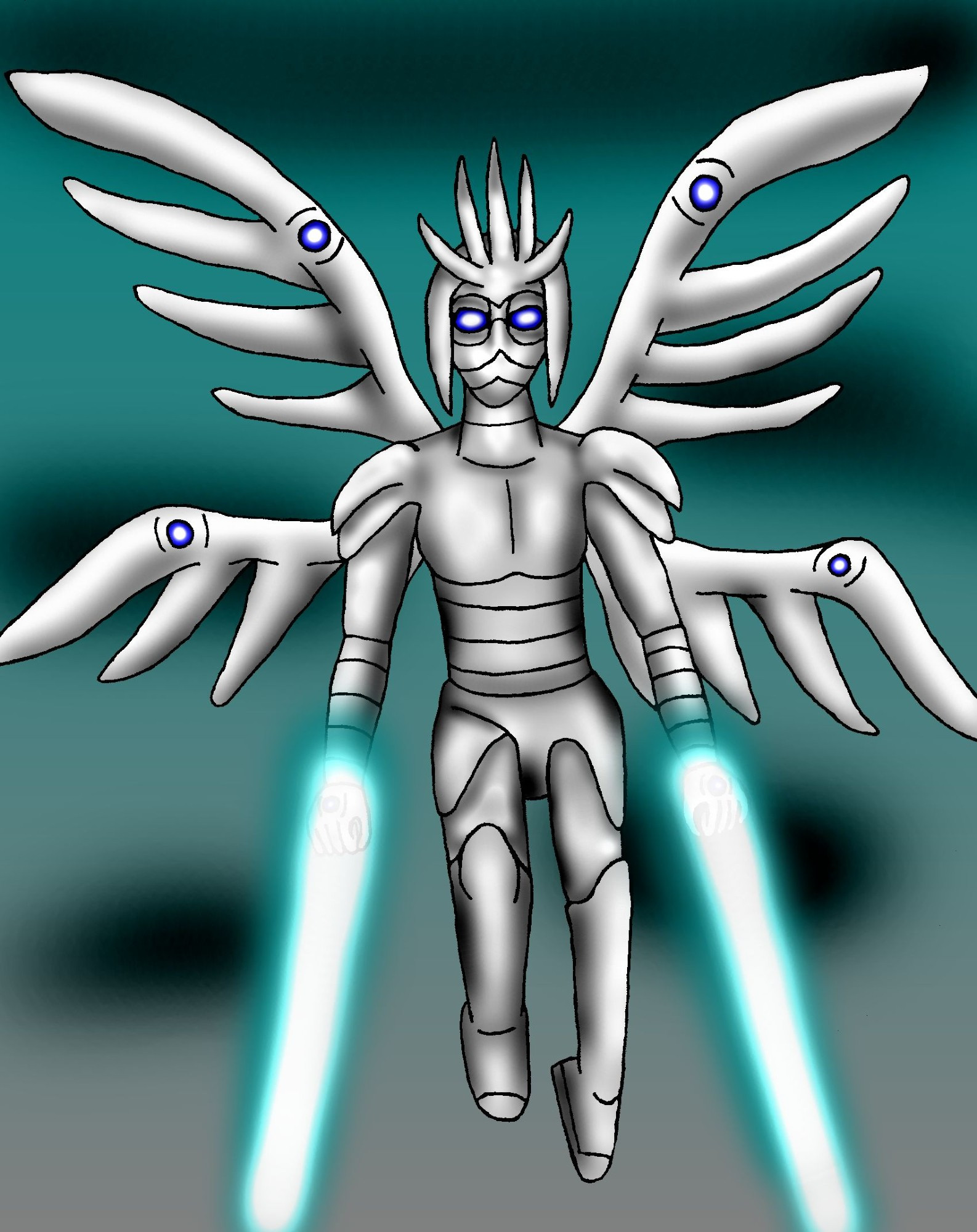 Zolph Vaelor (who is human, BTW) having used Force-channeled to become the Silver Seraph.