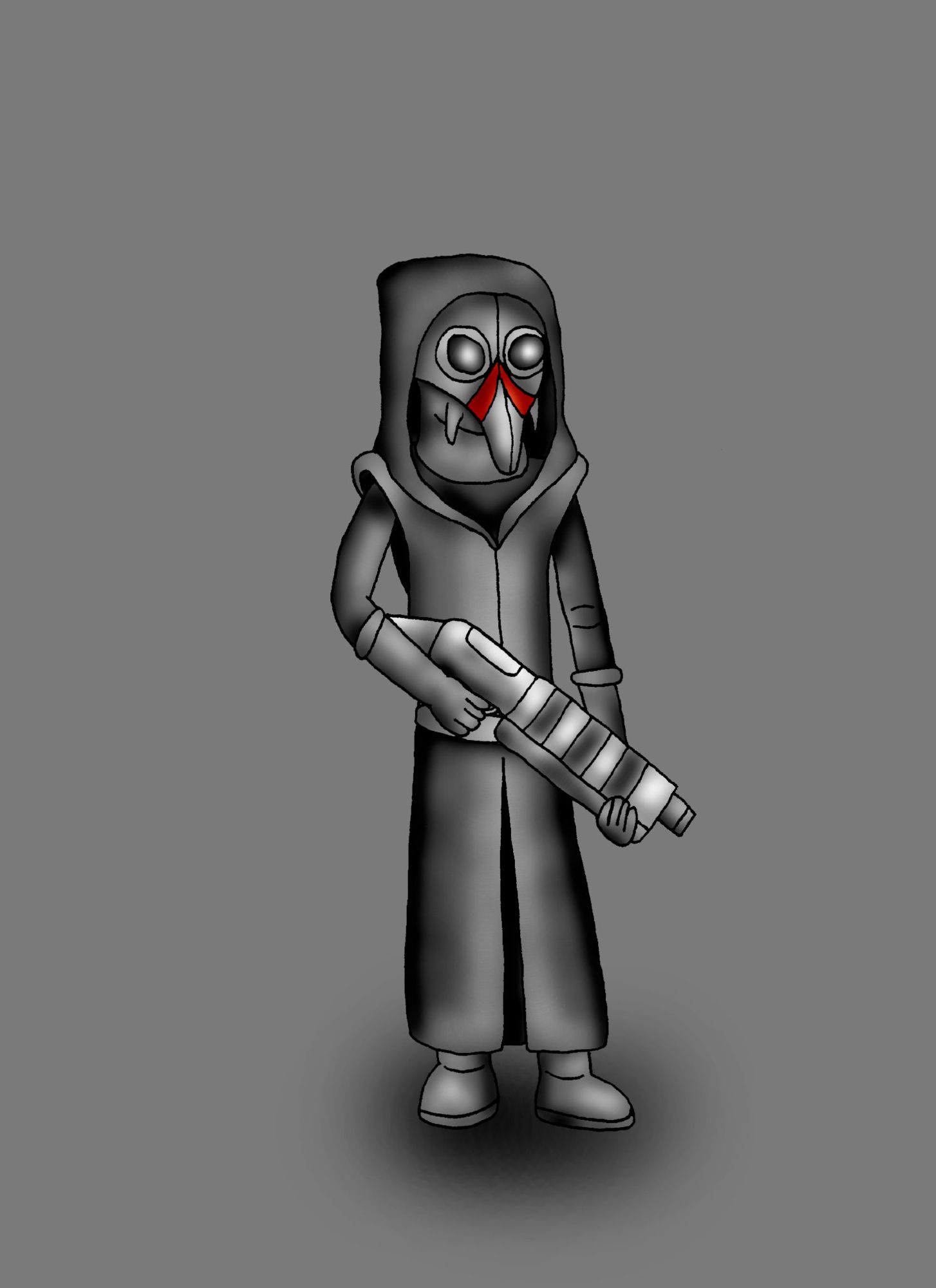 Concept art of a masked and hooded Thalnyaric cultist. They belong to many species and fanatically serve the Forceless Collective without the need to be fully-possessed.