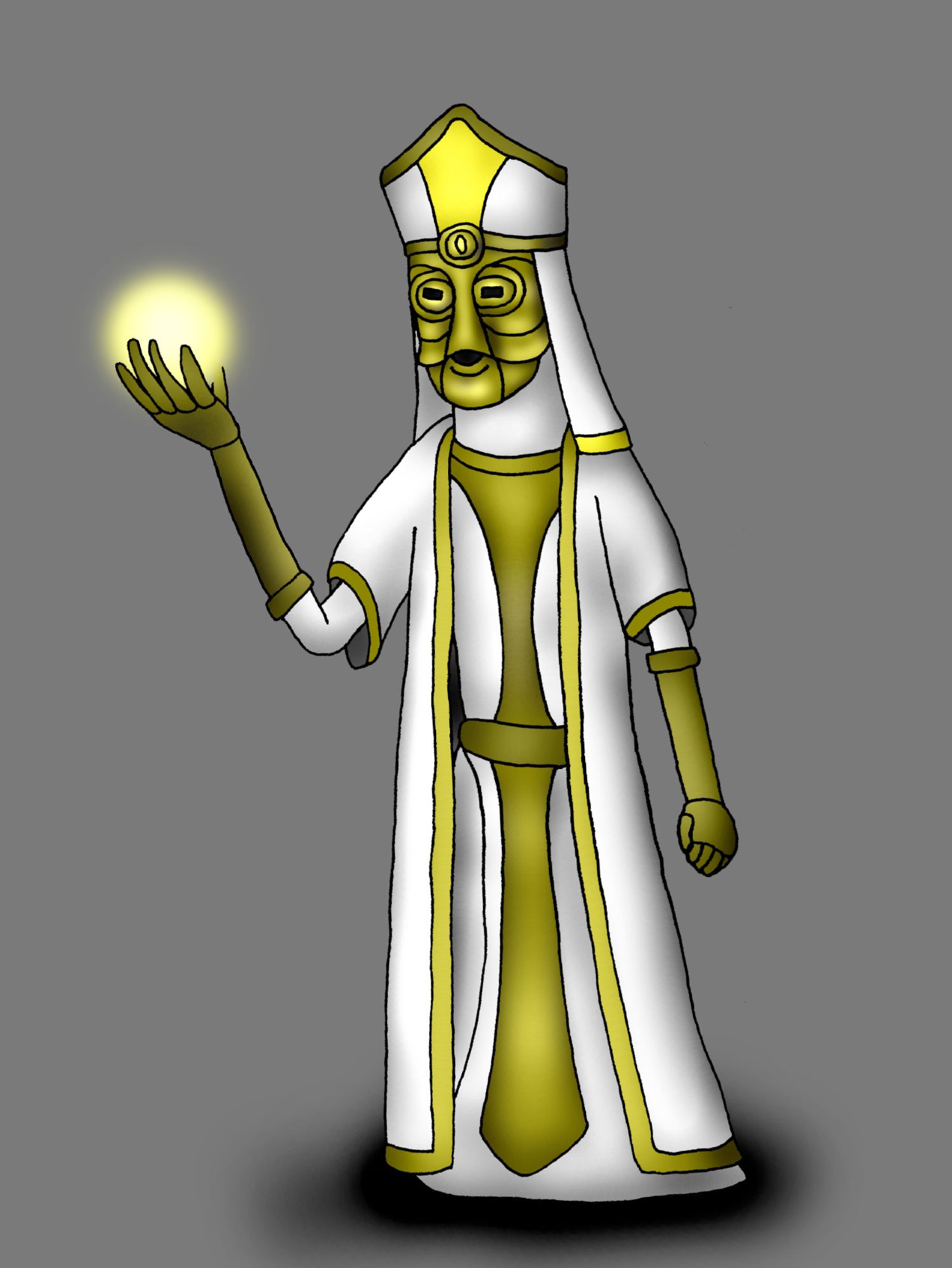 Concept art of Hazral Vangeli, the Archbishop of the Church of Yalbdalaoth. He wears a golden mask that hides his true face and has an agenda of his own.