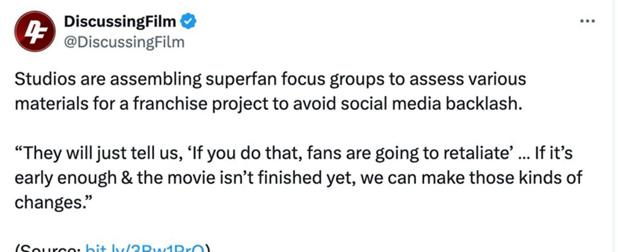 A news item about studios assembling “superfan focus groups” to assess franchise movies